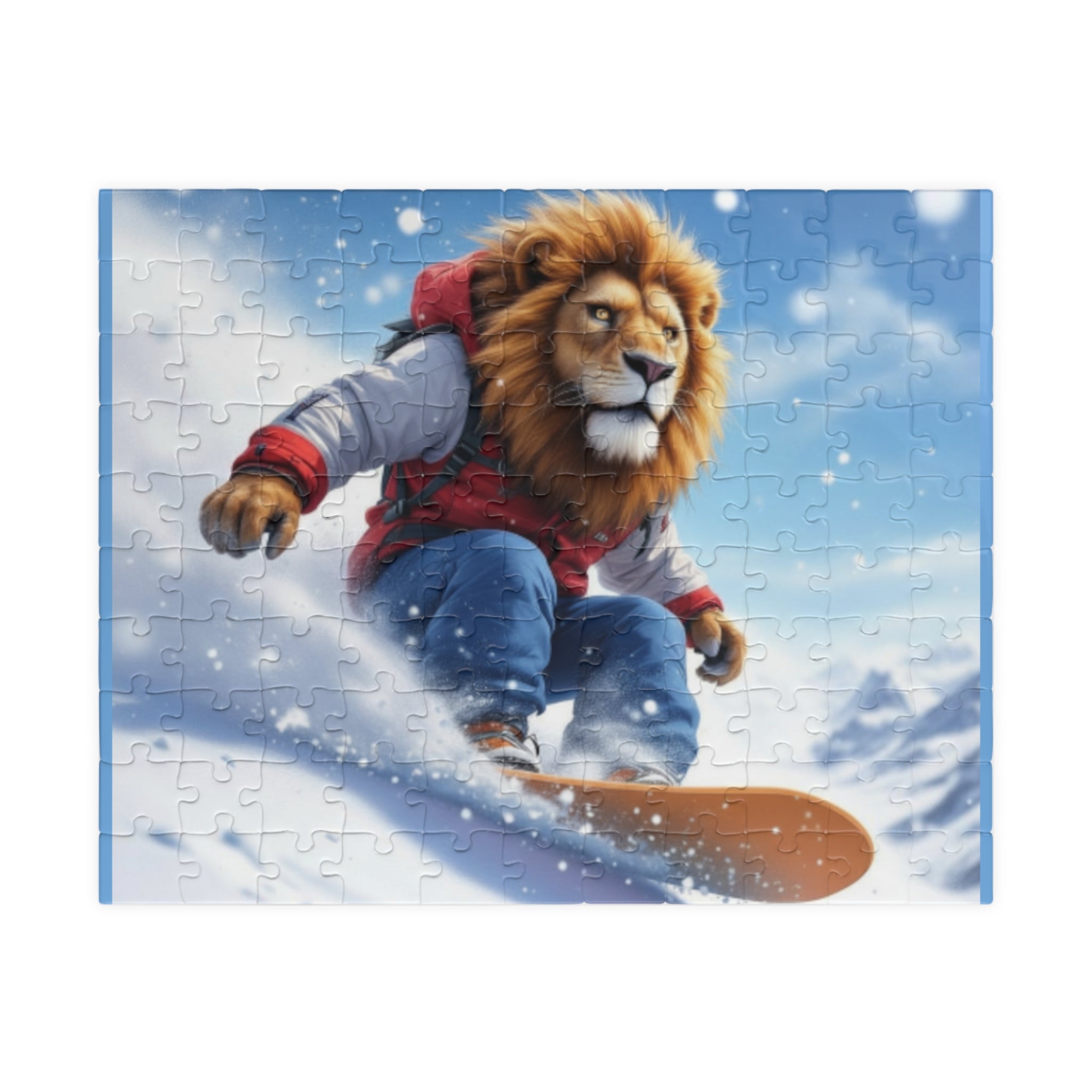 Snowboarding Lion Jigsaw Puzzle — Winter Sports Animal Art (110/252/520/1014 pcs)