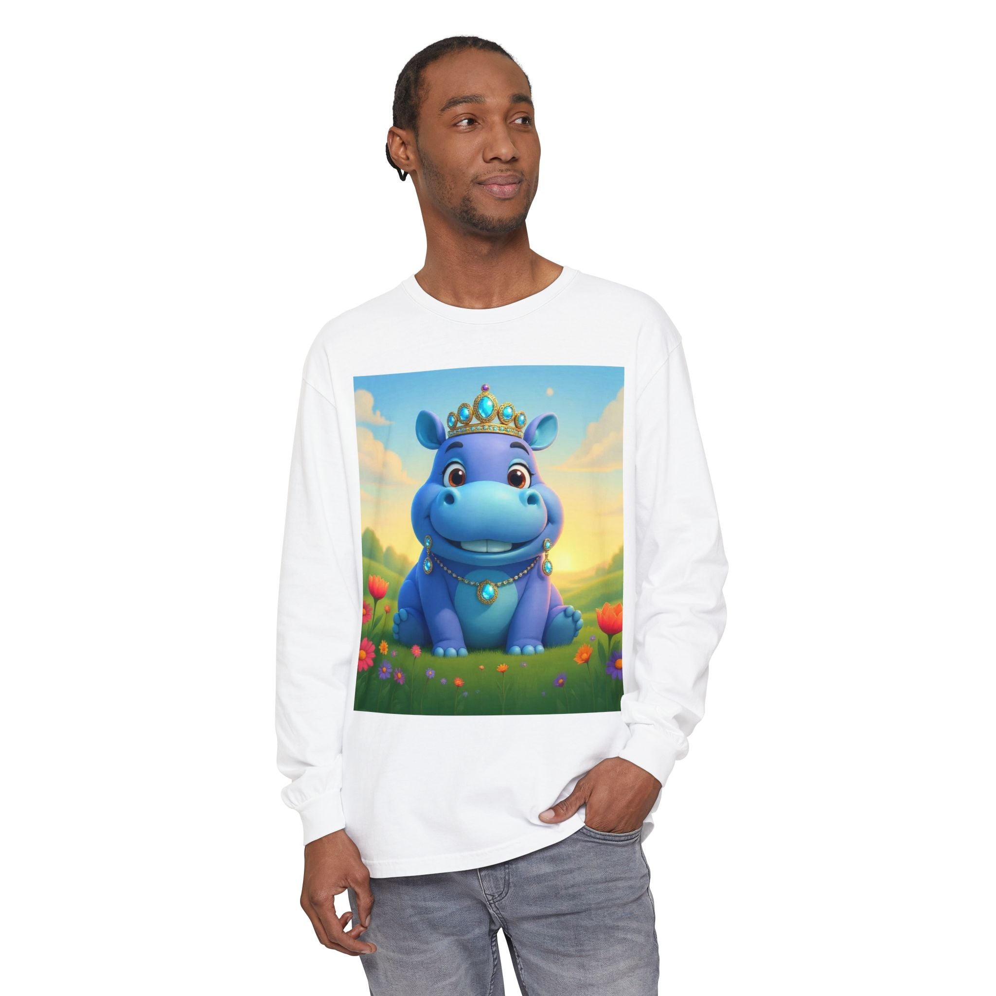 Whimsical Princess Hippo Long Sleeve T-Shirt