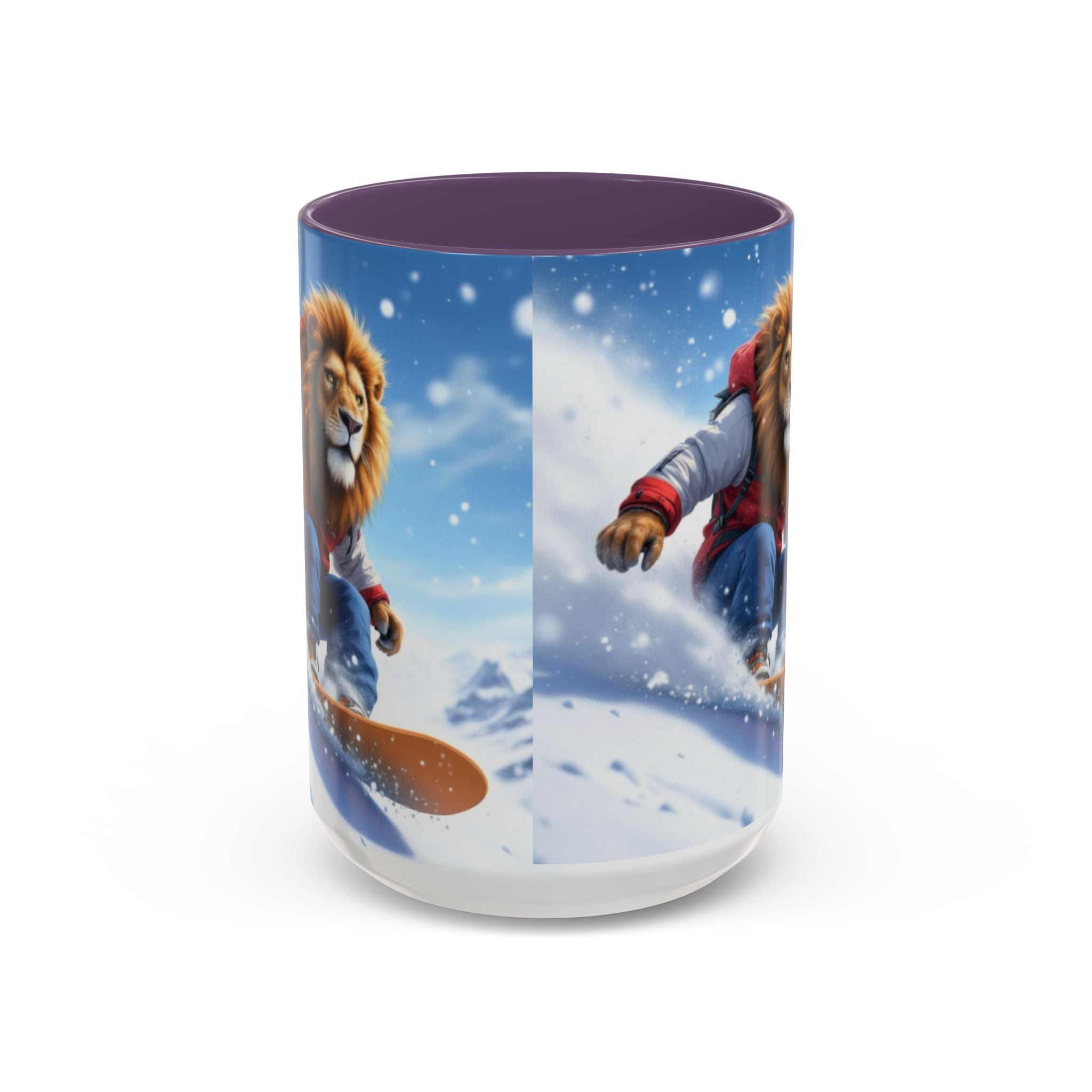 Snowboarding Lion Coffee Mug — Winter Sports Animal Art 11/15oz