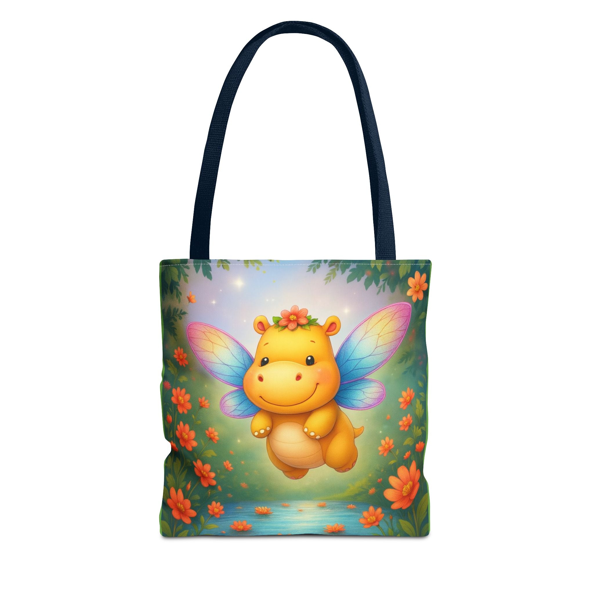 Fairy Hippo Tote Bag — Cute Floral Magic Wings Canvas Tote