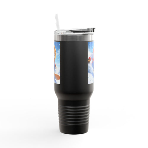 40oz Insulated Travel Mug — Snowboarding Lion Winter Adventure Design