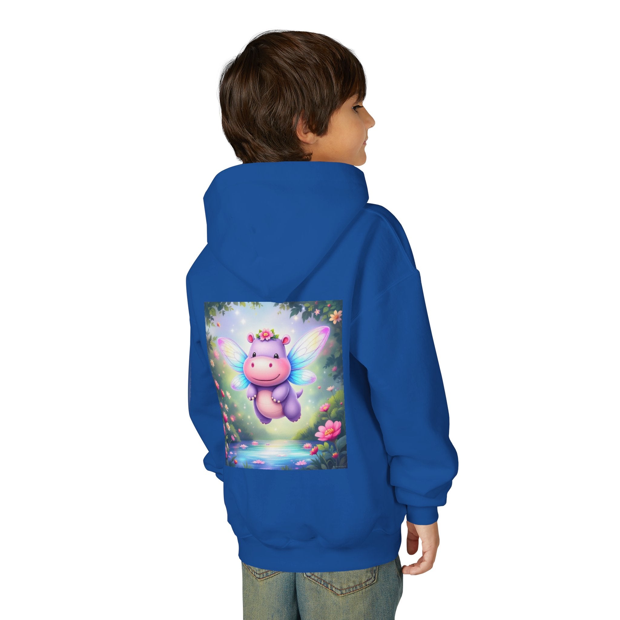 Whimsical Fairy Hippo Hooded Sweatshirt for Kids, Cute Gifts, Cozy Hoodie, Floral Design, Birthday Present