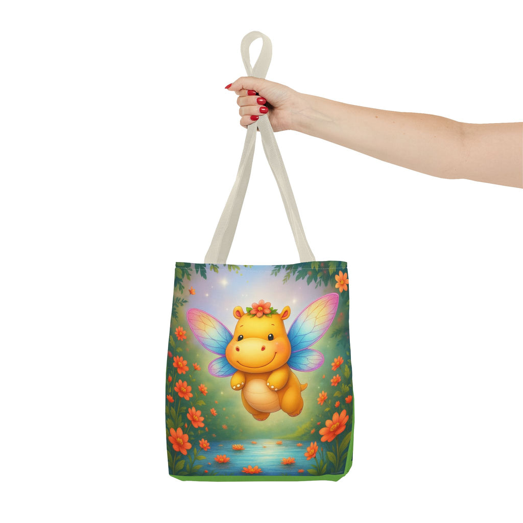 Fairy Hippo Tote Bag — Cute Floral Magic Wings Canvas Tote