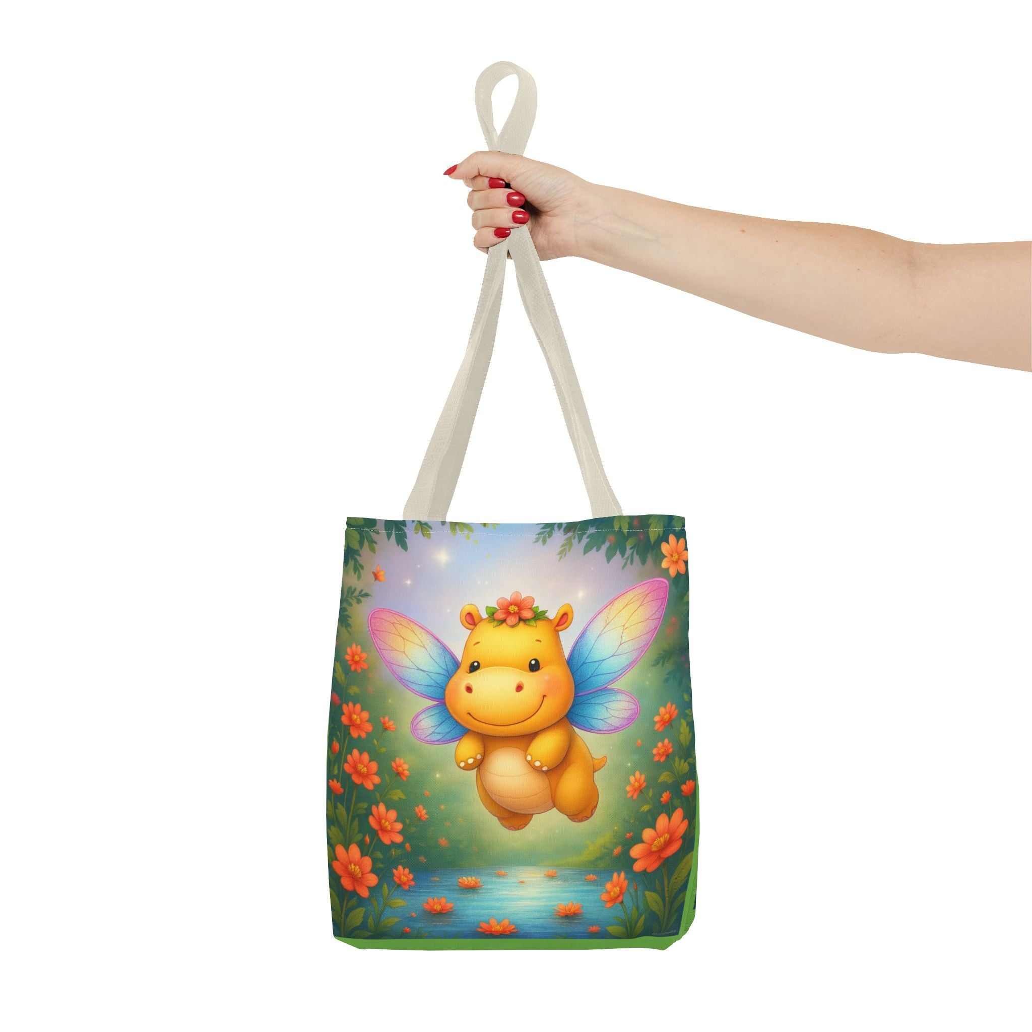 Fairy Hippo Tote Bag — Cute Floral Magic Wings Canvas Tote