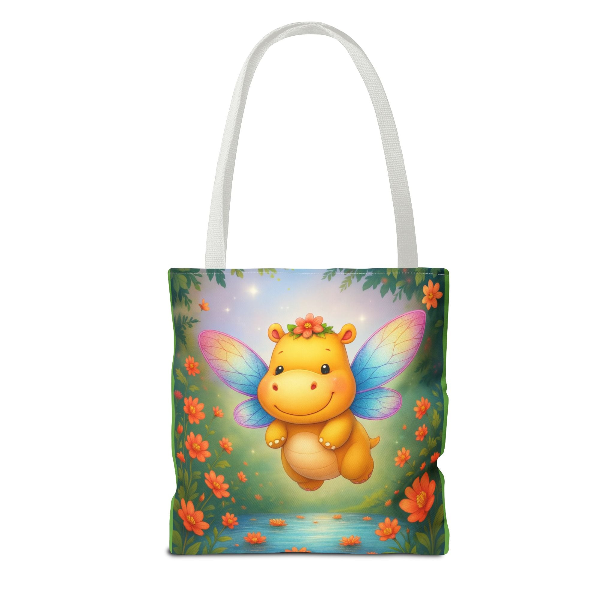 Fairy Hippo Tote Bag — Cute Floral Magic Wings Canvas Tote