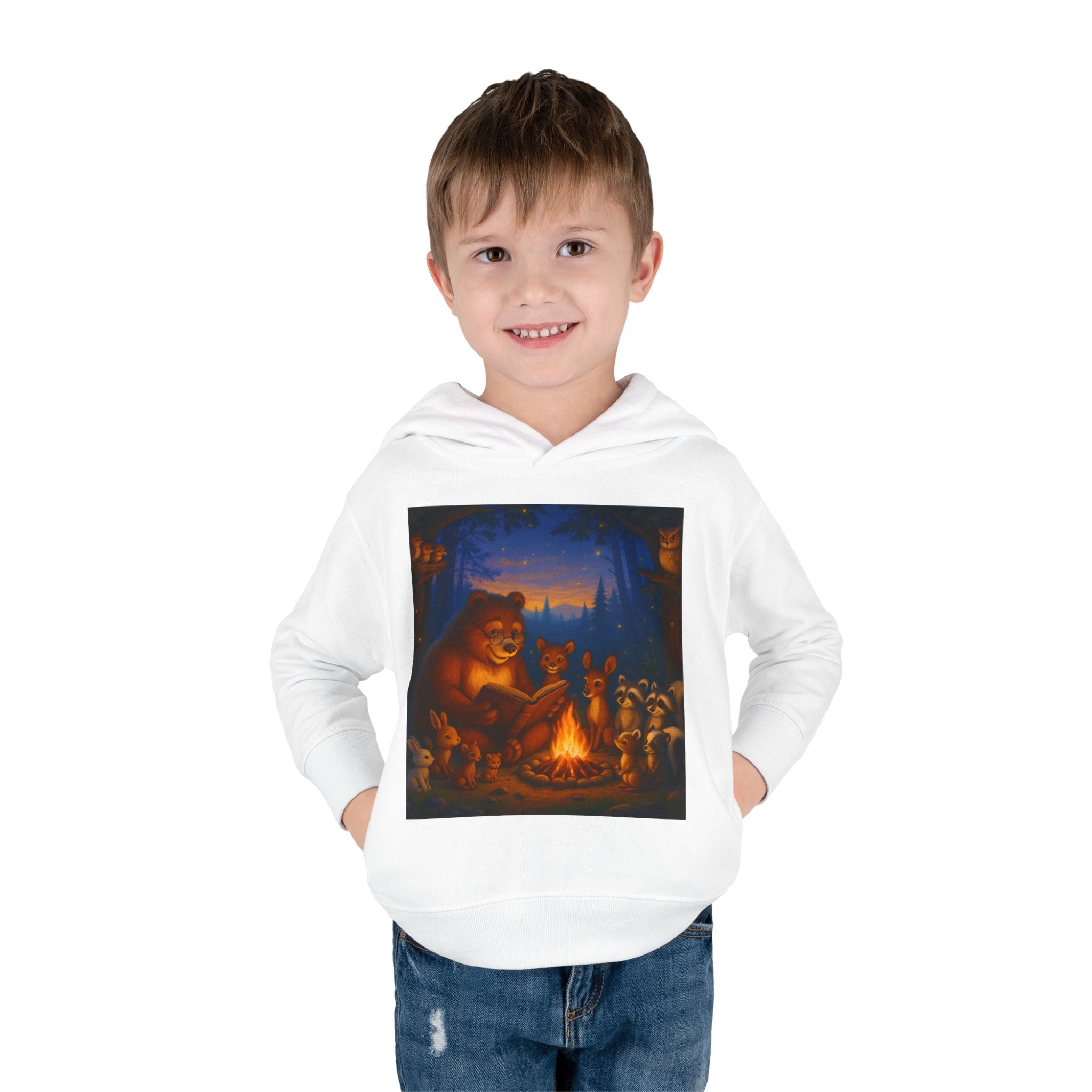 Toddler Hoodie — "Listen to the Story Bear" Campfire Design