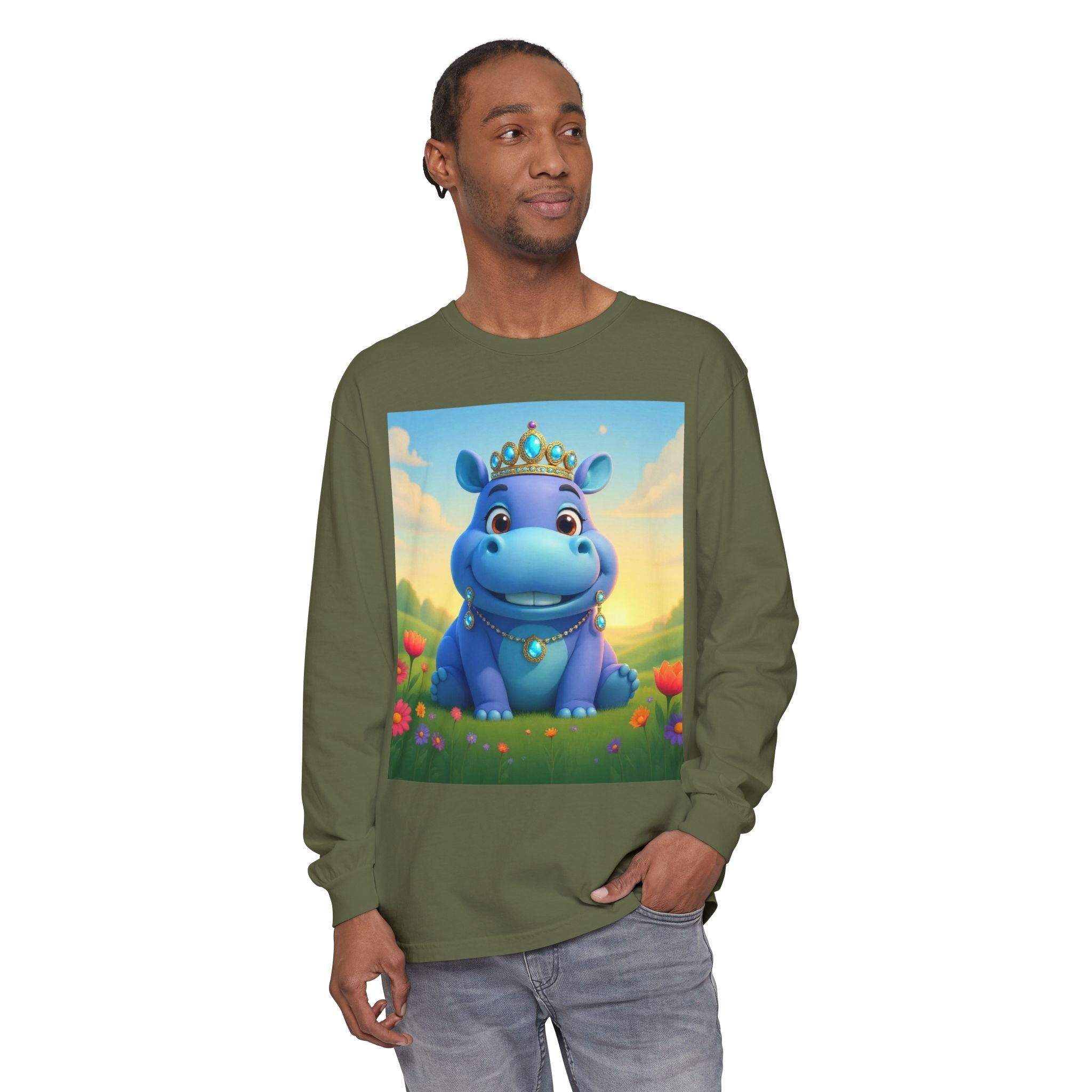 Whimsical Princess Hippo Long Sleeve T-Shirt