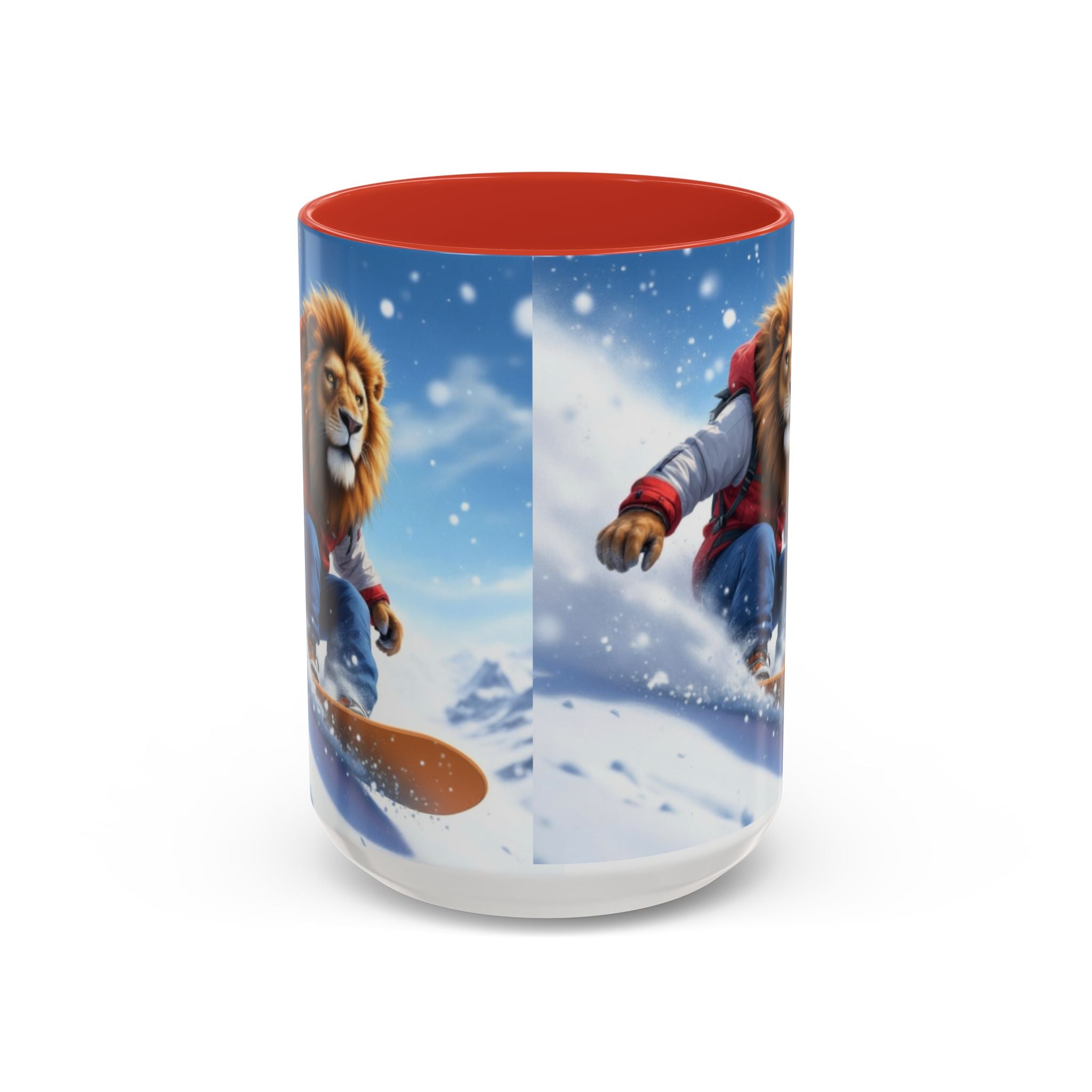 Snowboarding Lion Coffee Mug — Winter Sports Animal Art 11/15oz