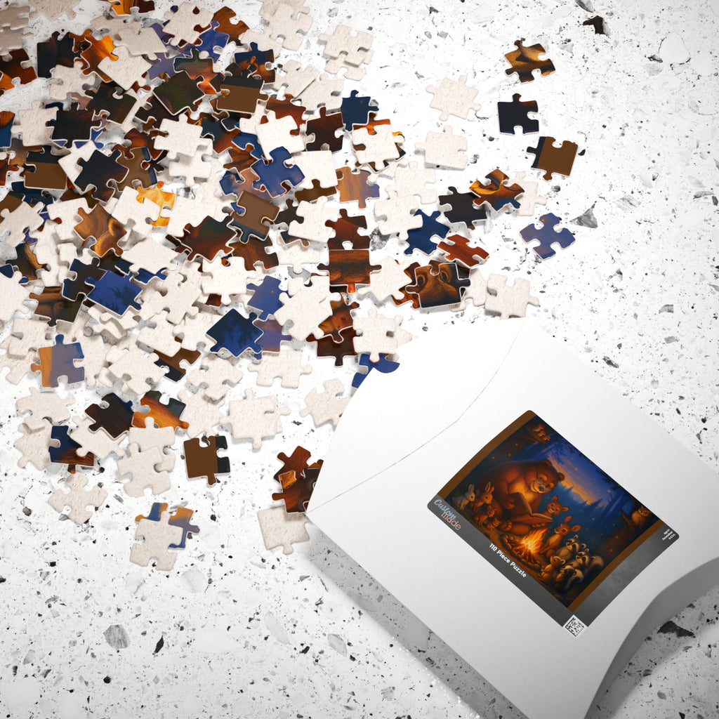 Forest Campfire Animal Story Puzzle — Cozy Nighttime Jigsaw (110–1014 pcs)