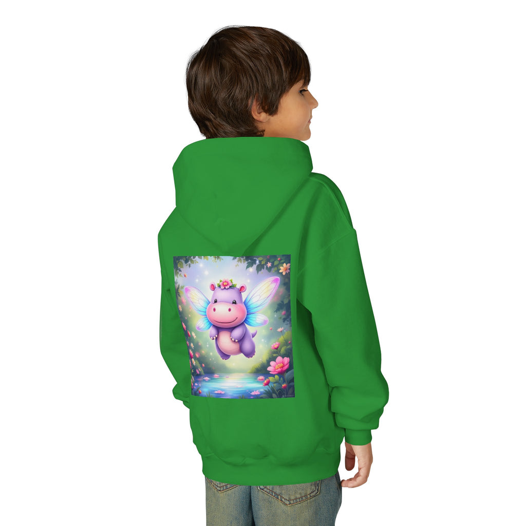 Whimsical Fairy Hippo Hooded Sweatshirt for Kids, Cute Gifts, Cozy Hoodie, Floral Design, Birthday Present
