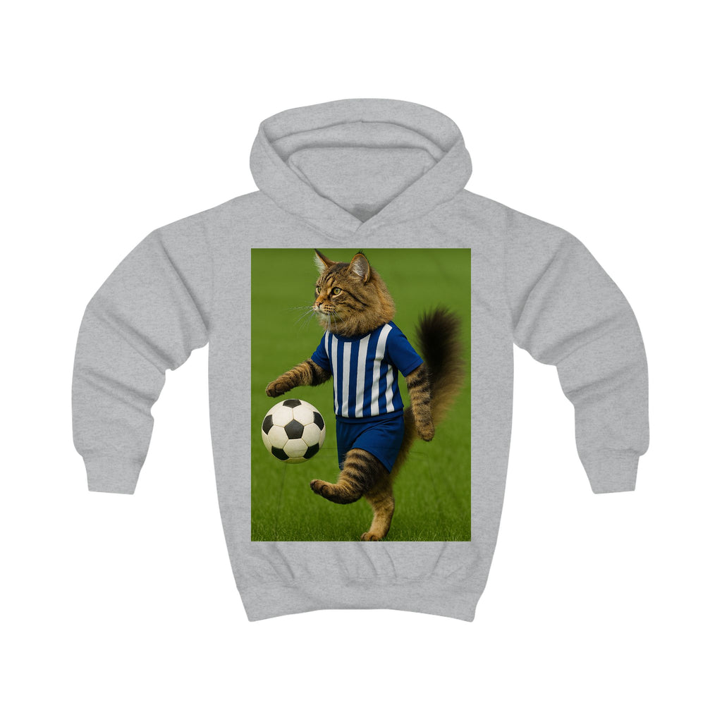 Kids Hoodie — Soccer Cat Design: Playful Goal-Scoring Cat for Young Soccer Fans