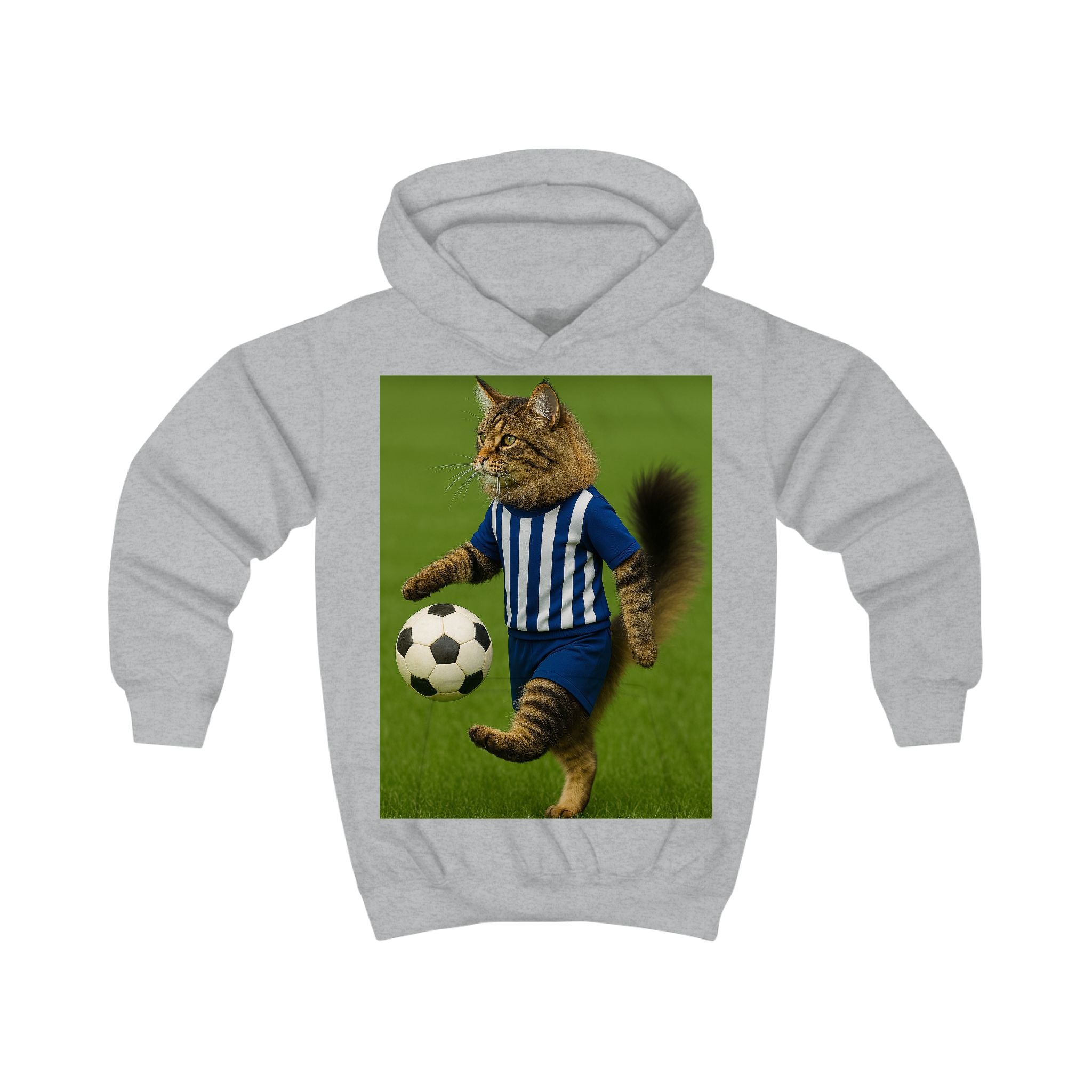Kids Hoodie — Soccer Cat Design: Playful Goal-Scoring Cat for Young Soccer Fans