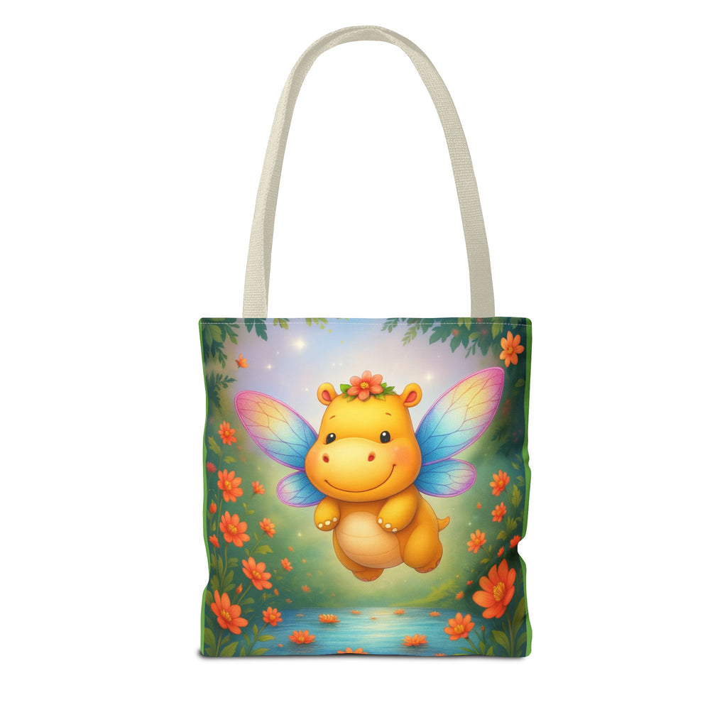 Fairy Hippo Tote Bag — Cute Floral Magic Wings Canvas Tote