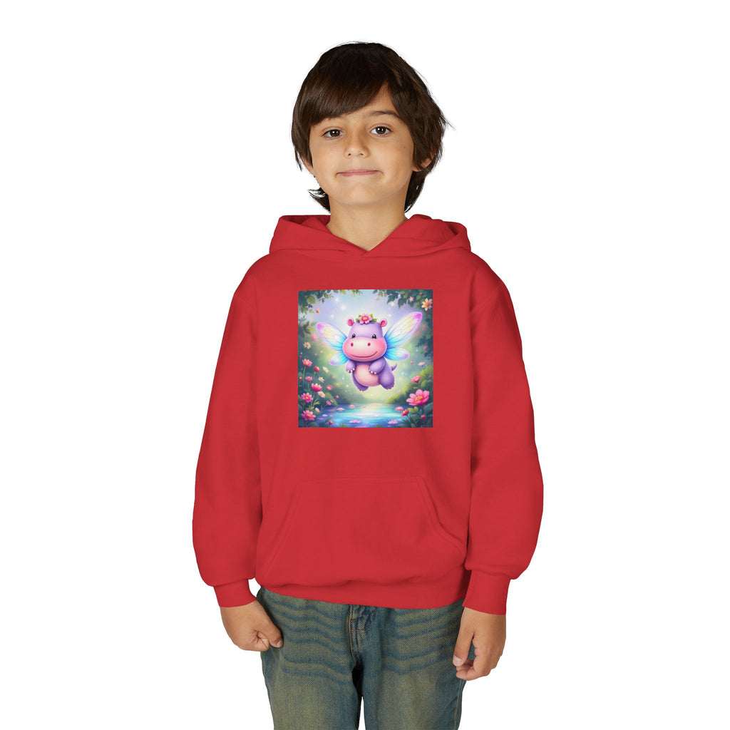 Whimsical Fairy Hippo Hooded Sweatshirt for Kids, Cute Gifts, Cozy Hoodie, Floral Design, Birthday Present