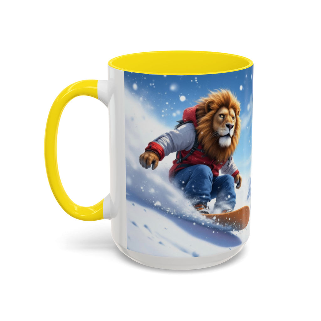 Snowboarding Lion Coffee Mug — Winter Sports Animal Art 11/15oz