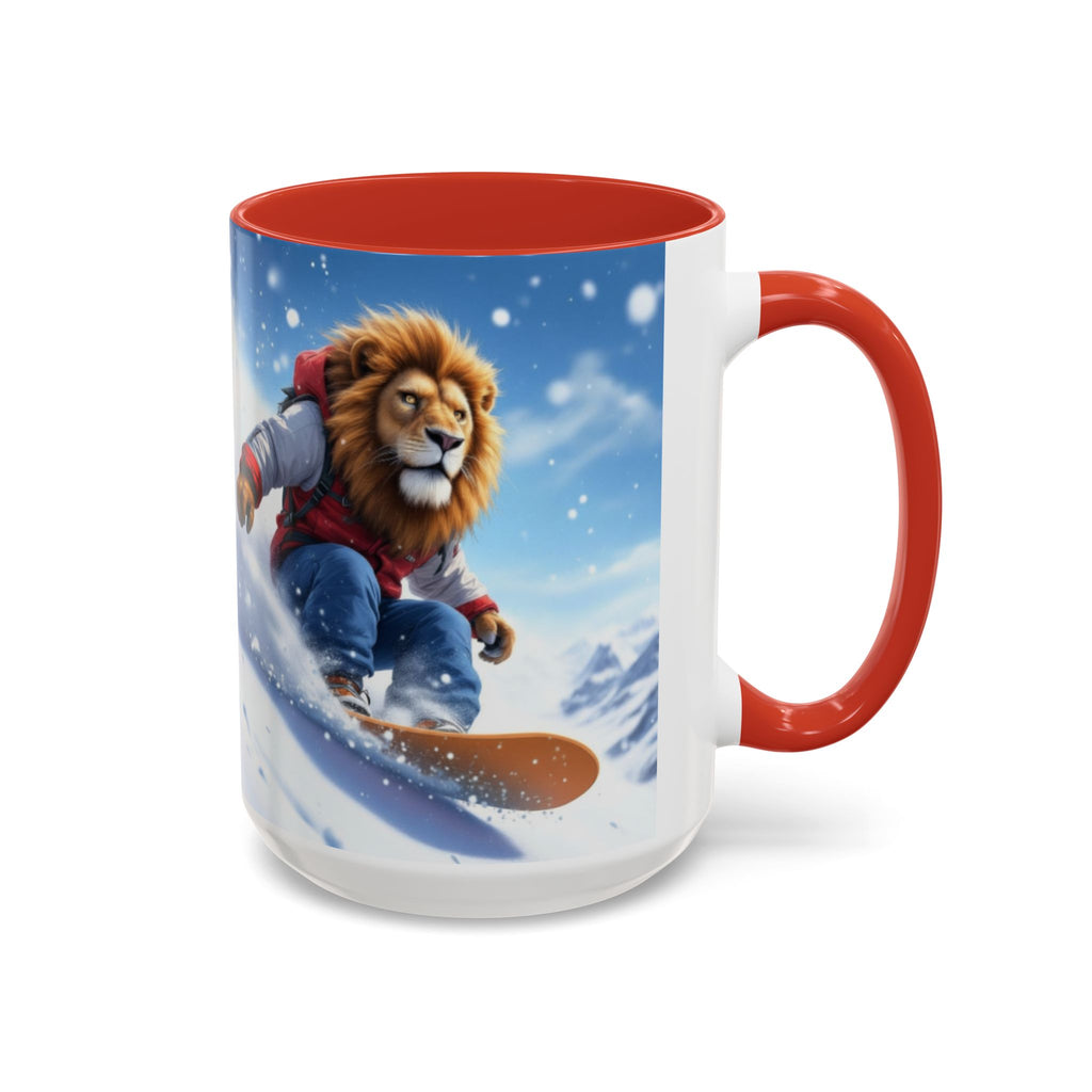 Snowboarding Lion Coffee Mug — Winter Sports Animal Art 11/15oz