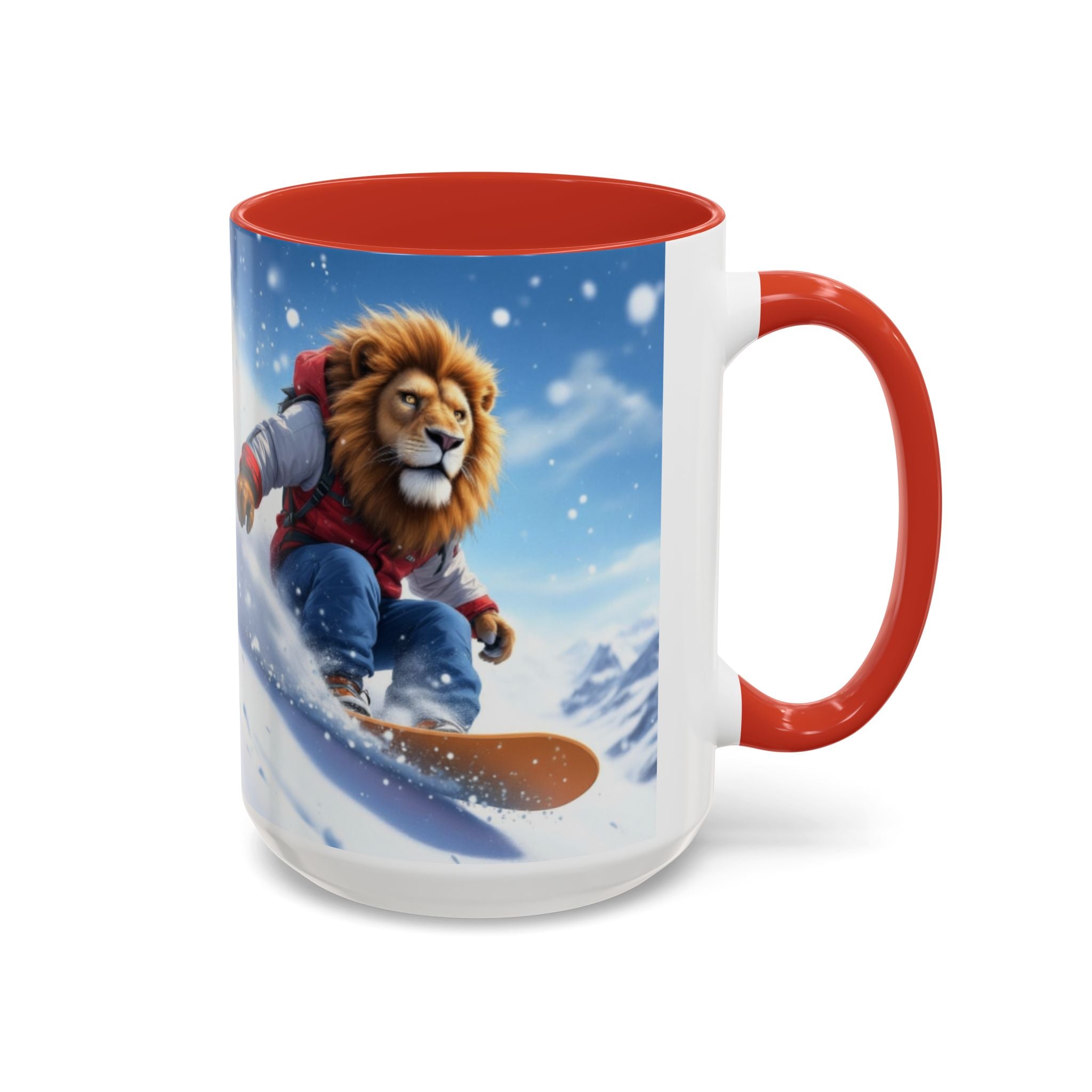 Snowboarding Lion Coffee Mug — Winter Sports Animal Art 11/15oz