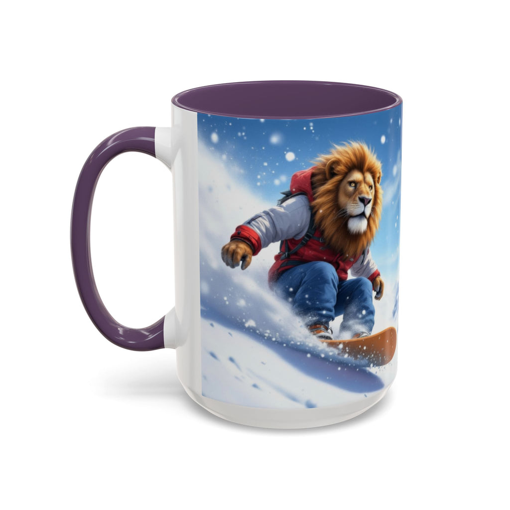 Snowboarding Lion Coffee Mug — Winter Sports Animal Art 11/15oz