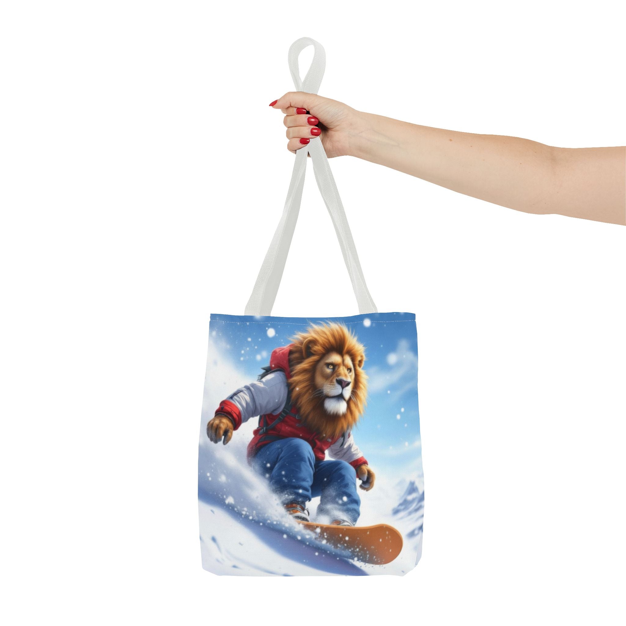 Snowboarding Lion Tote Bag — Cute Winter Animal Skiing Canvas Tote
