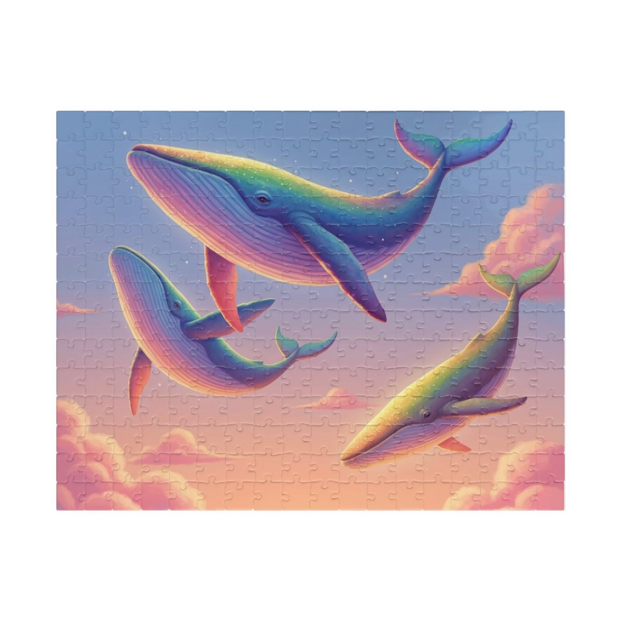 Soaring Rainbow Whales Jigsaw Puzzle — Scenic Ocean Fantasy Puzzle (110/252/520/1014 pcs)