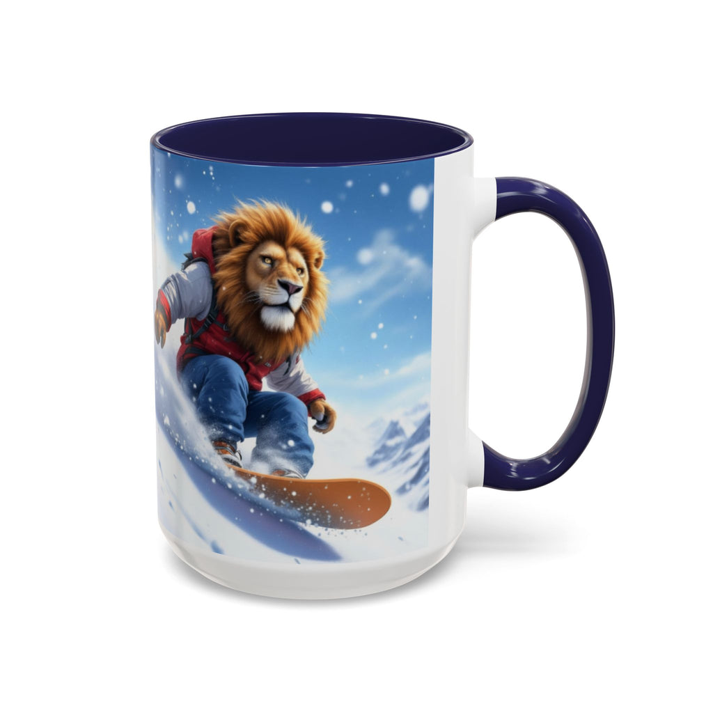 Snowboarding Lion Coffee Mug — Winter Sports Animal Art 11/15oz