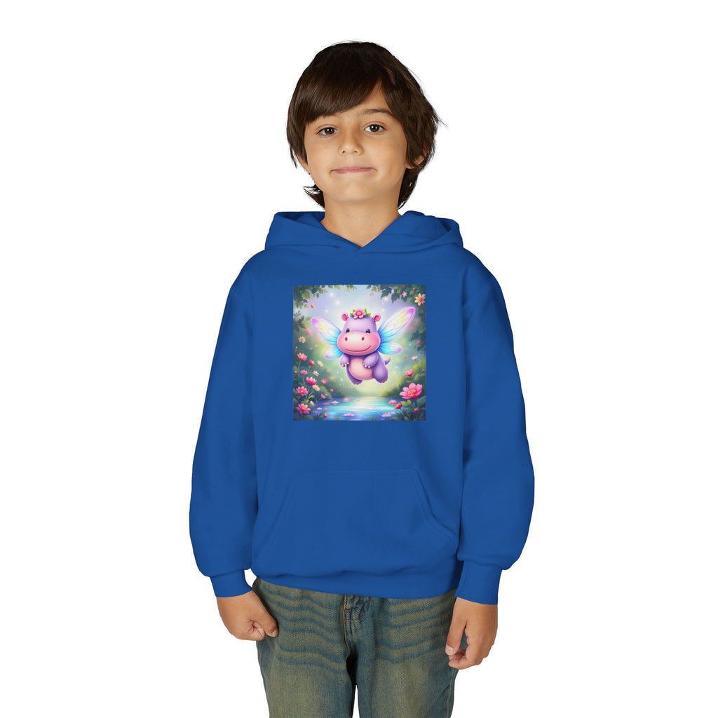 Whimsical Fairy Hippo Hooded Sweatshirt for Kids, Cute Gifts, Cozy Hoodie, Floral Design, Birthday Present