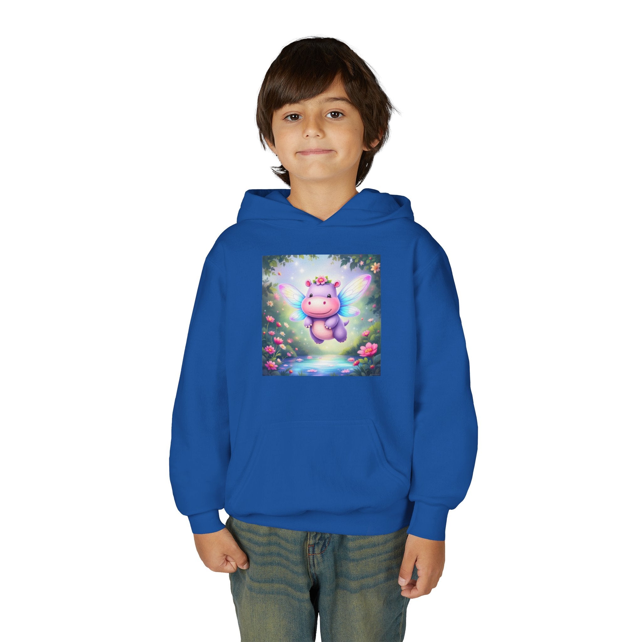 Whimsical Fairy Hippo Hooded Sweatshirt for Kids, Cute Gifts, Cozy Hoodie, Floral Design, Birthday Present