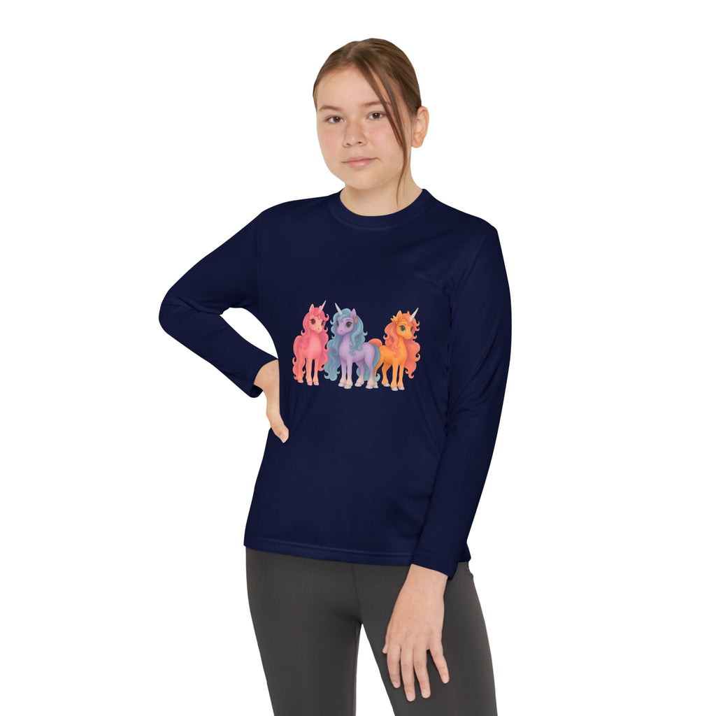 Youth Long Sleeve Tee — Colorful Cartoon Ponies Graphic