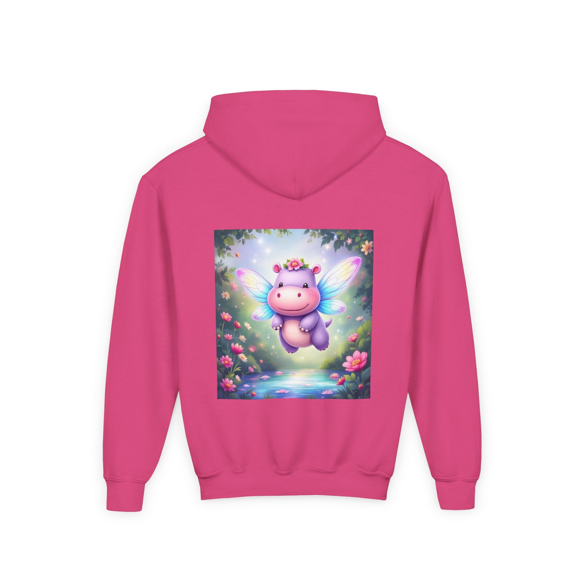 Whimsical Fairy Hippo Hooded Sweatshirt for Kids, Cute Gifts, Cozy Hoodie, Floral Design, Birthday Present
