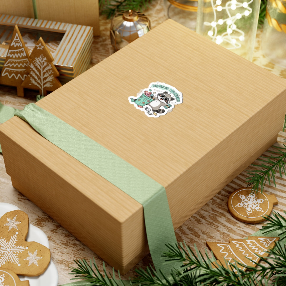 Trash Is Treasure raccoon sticker | Trash Panda Christmas, cute holiday sticker