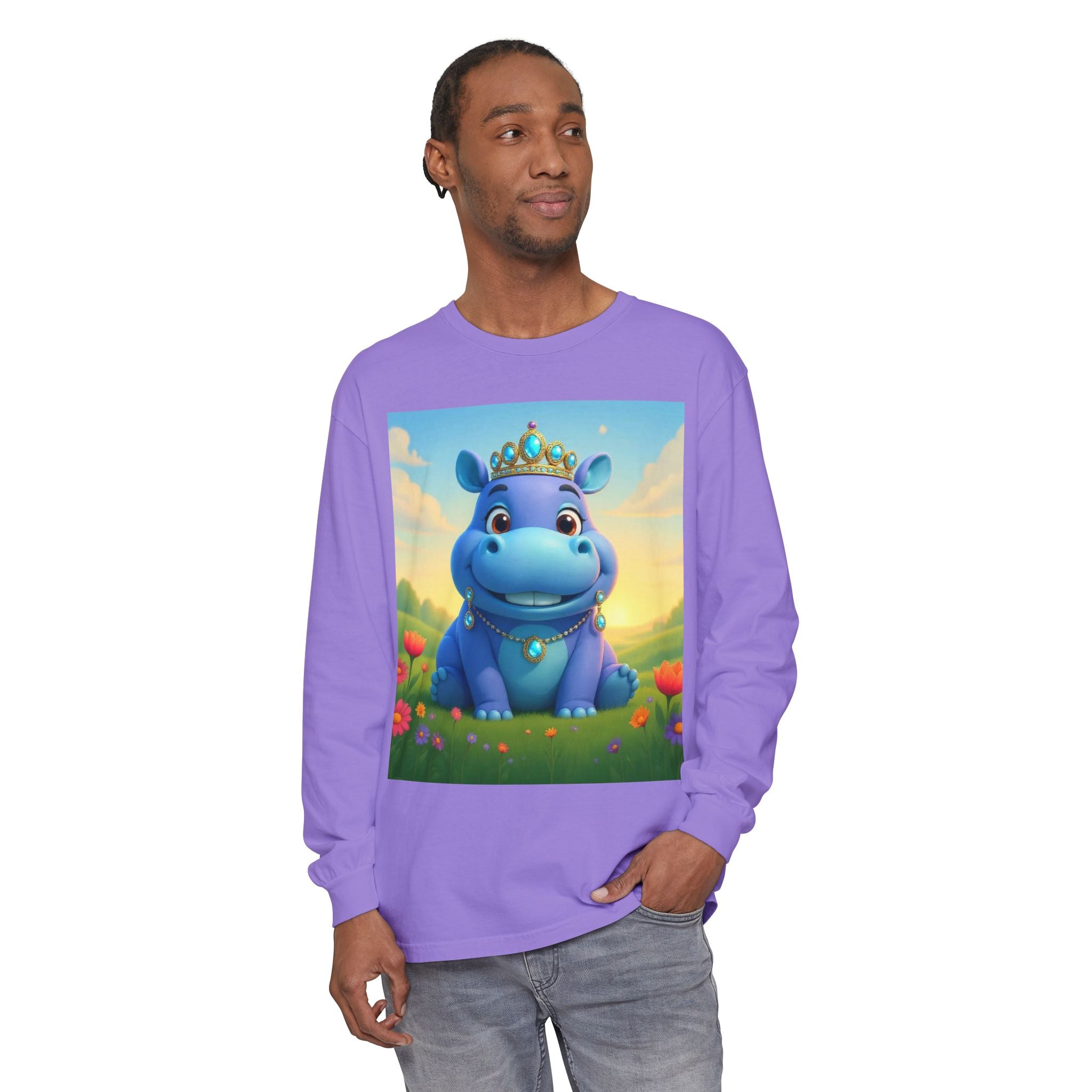 Whimsical Princess Hippo Long Sleeve T-Shirt