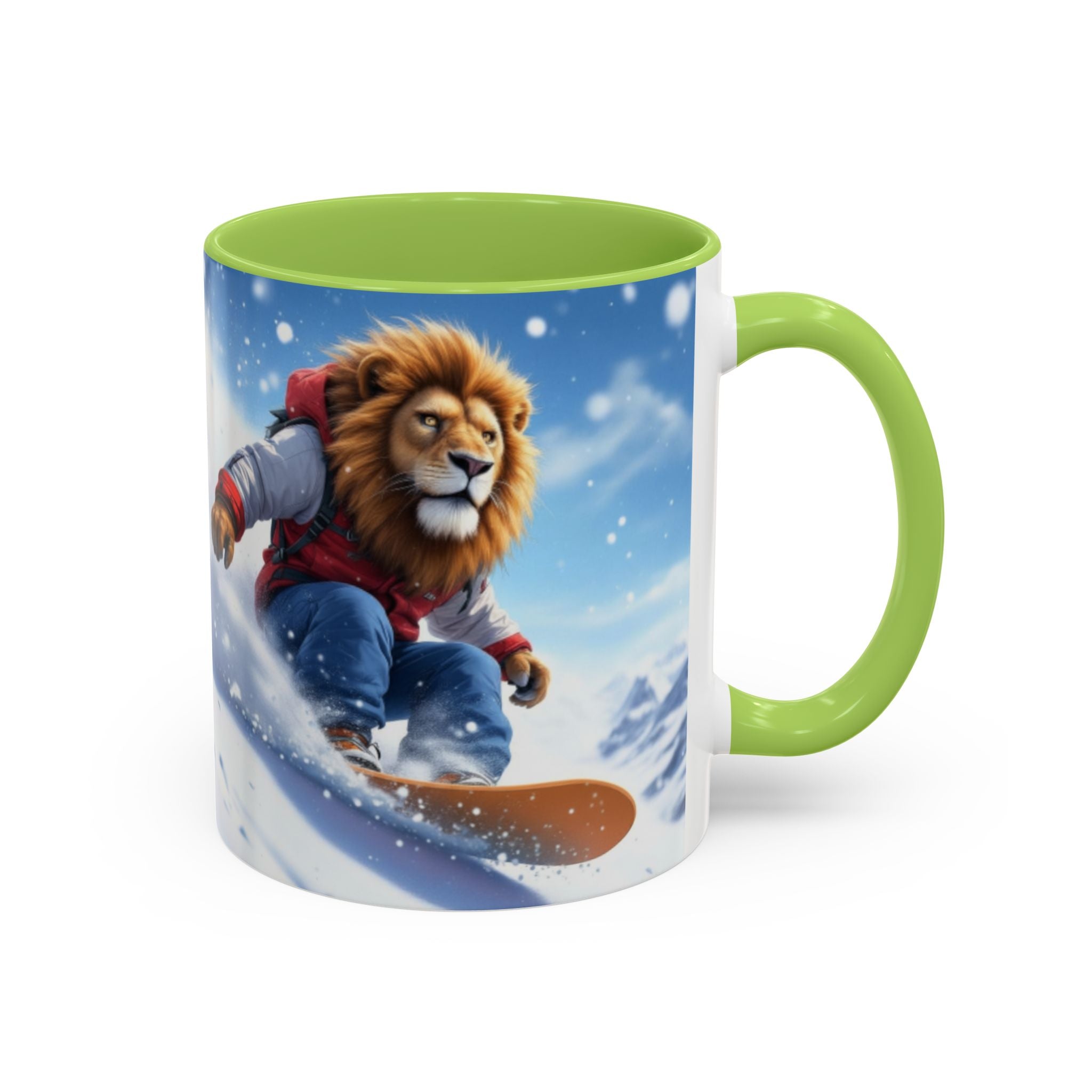 Snowboarding Lion Coffee Mug — Winter Sports Animal Art 11/15oz
