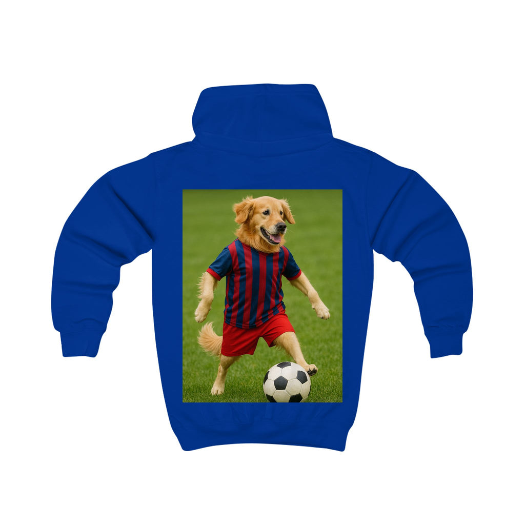 Kids Hoodie — Golden Retriever Soccer Pup Graphic