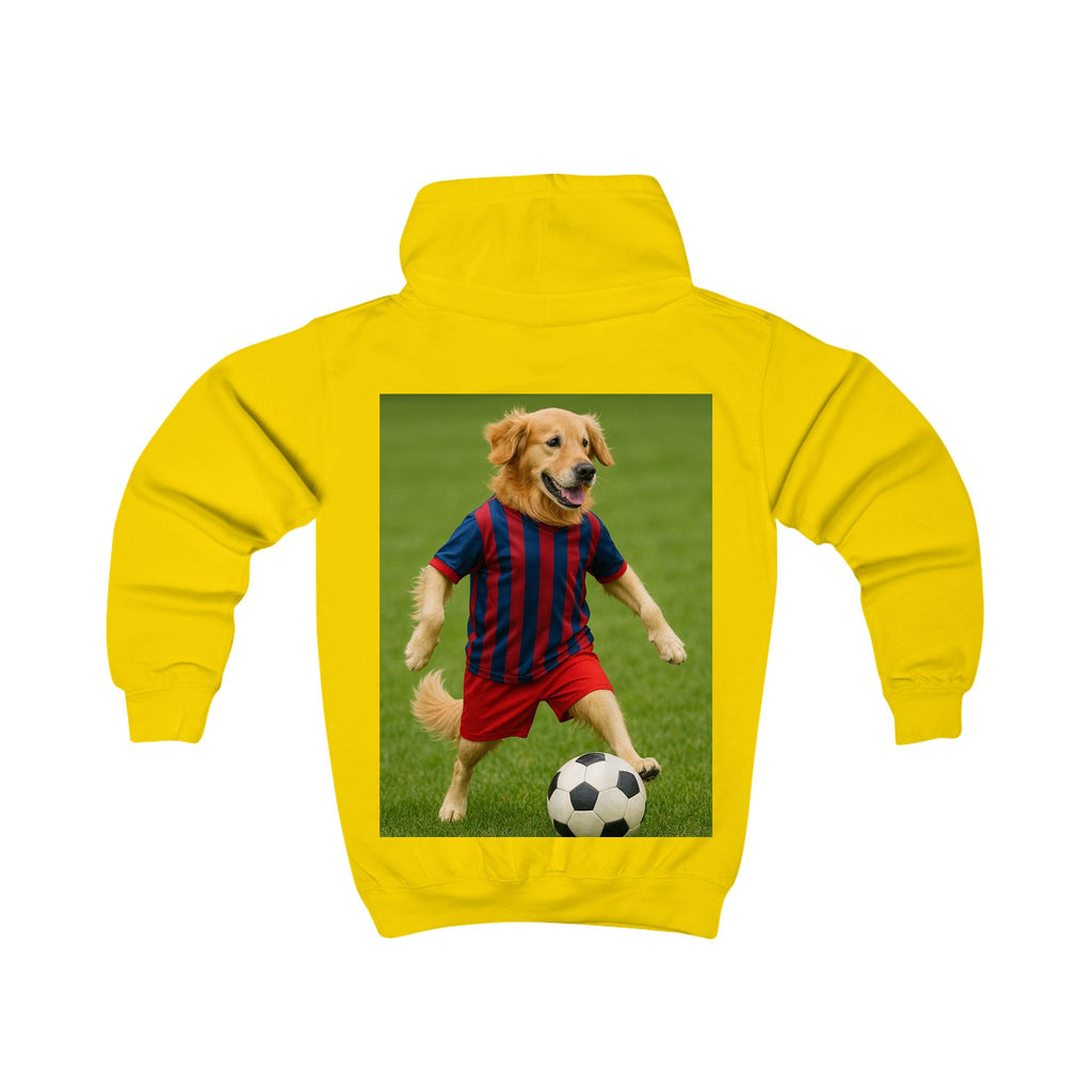 Kids Hoodie — Golden Retriever Soccer Pup Graphic