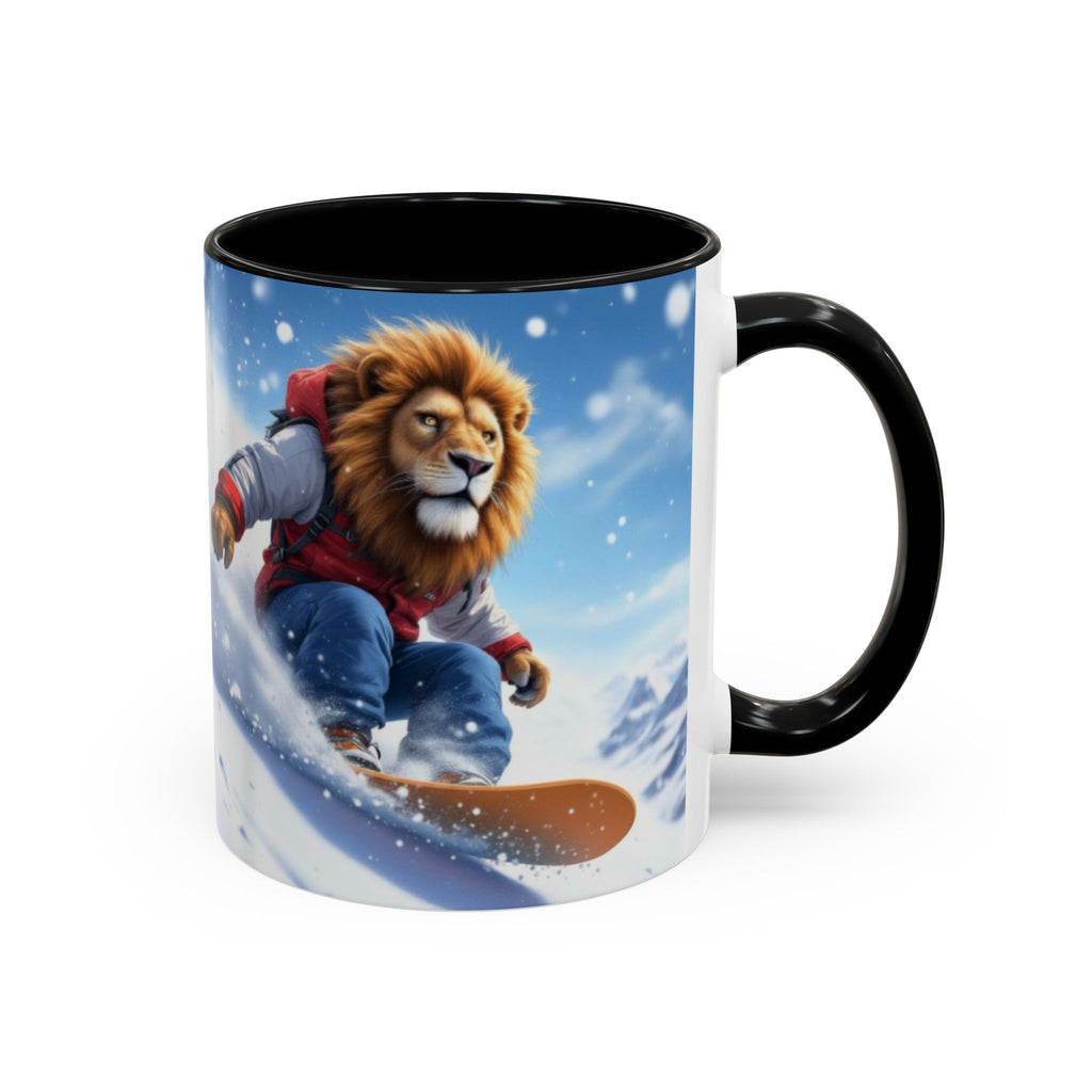 Snowboarding Lion Coffee Mug — Winter Sports Animal Art 11/15oz