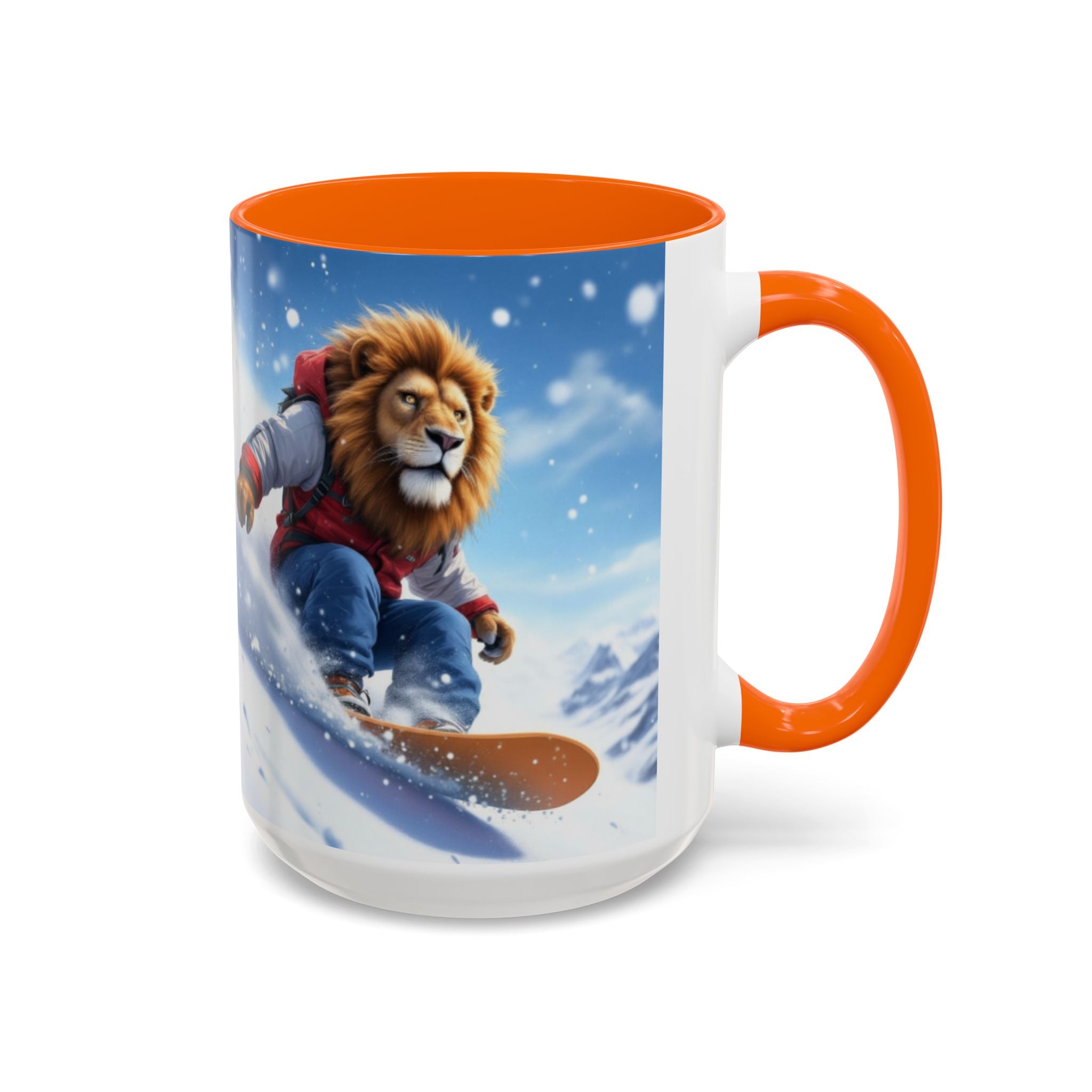 Snowboarding Lion Coffee Mug — Winter Sports Animal Art 11/15oz