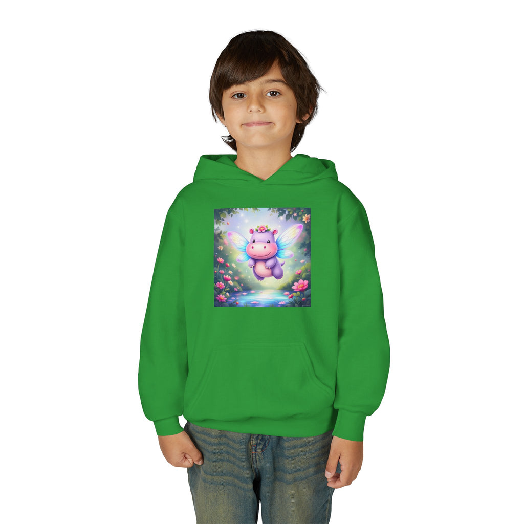 Whimsical Fairy Hippo Hooded Sweatshirt for Kids, Cute Gifts, Cozy Hoodie, Floral Design, Birthday Present