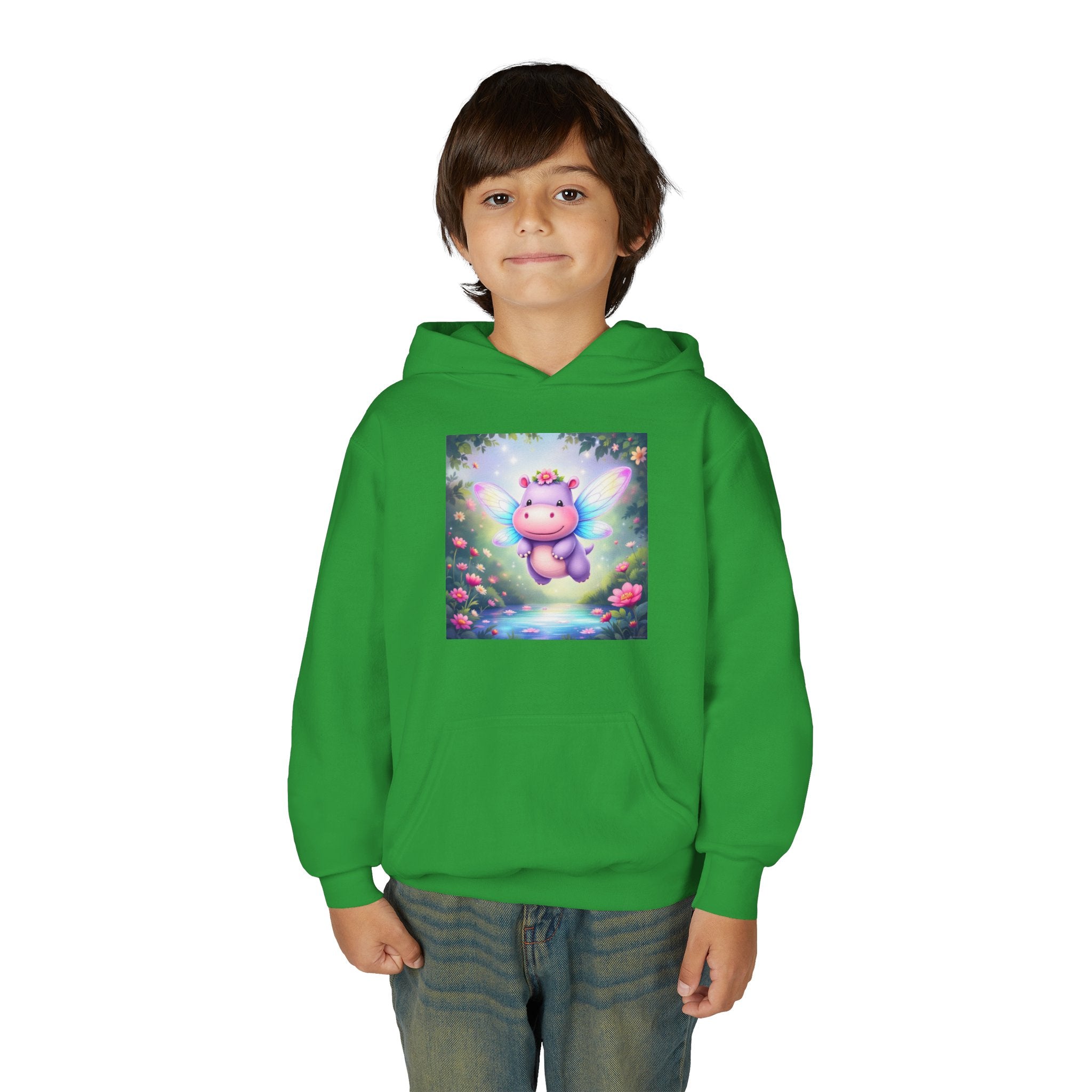 Whimsical Fairy Hippo Hooded Sweatshirt for Kids, Cute Gifts, Cozy Hoodie, Floral Design, Birthday Present