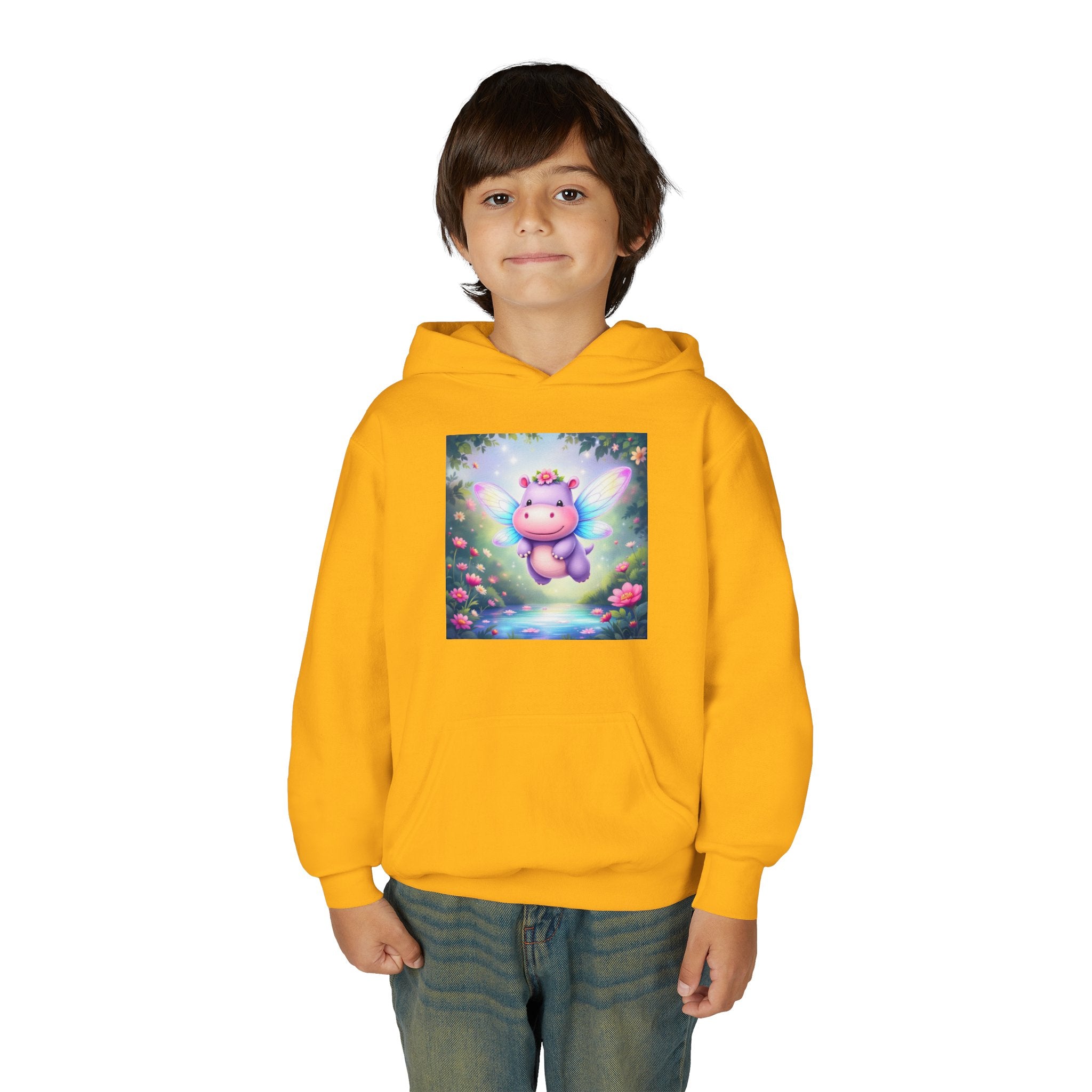 Whimsical Fairy Hippo Hooded Sweatshirt for Kids, Cute Gifts, Cozy Hoodie, Floral Design, Birthday Present
