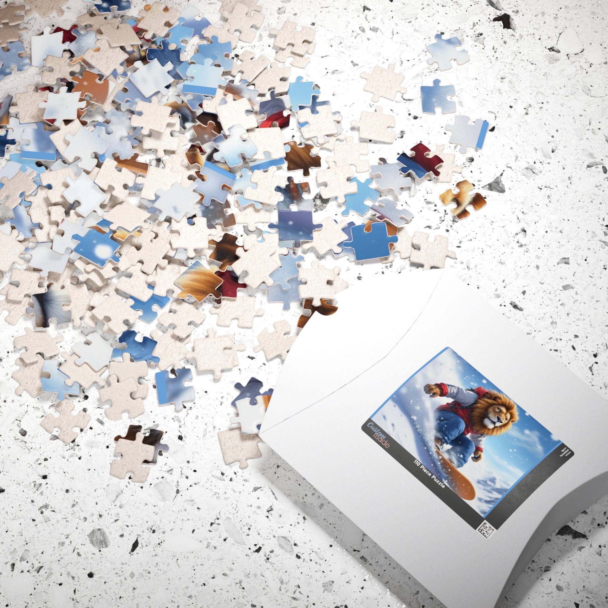 Snowboarding Lion Jigsaw Puzzle — Winter Sports Animal Art (110/252/520/1014 pcs)