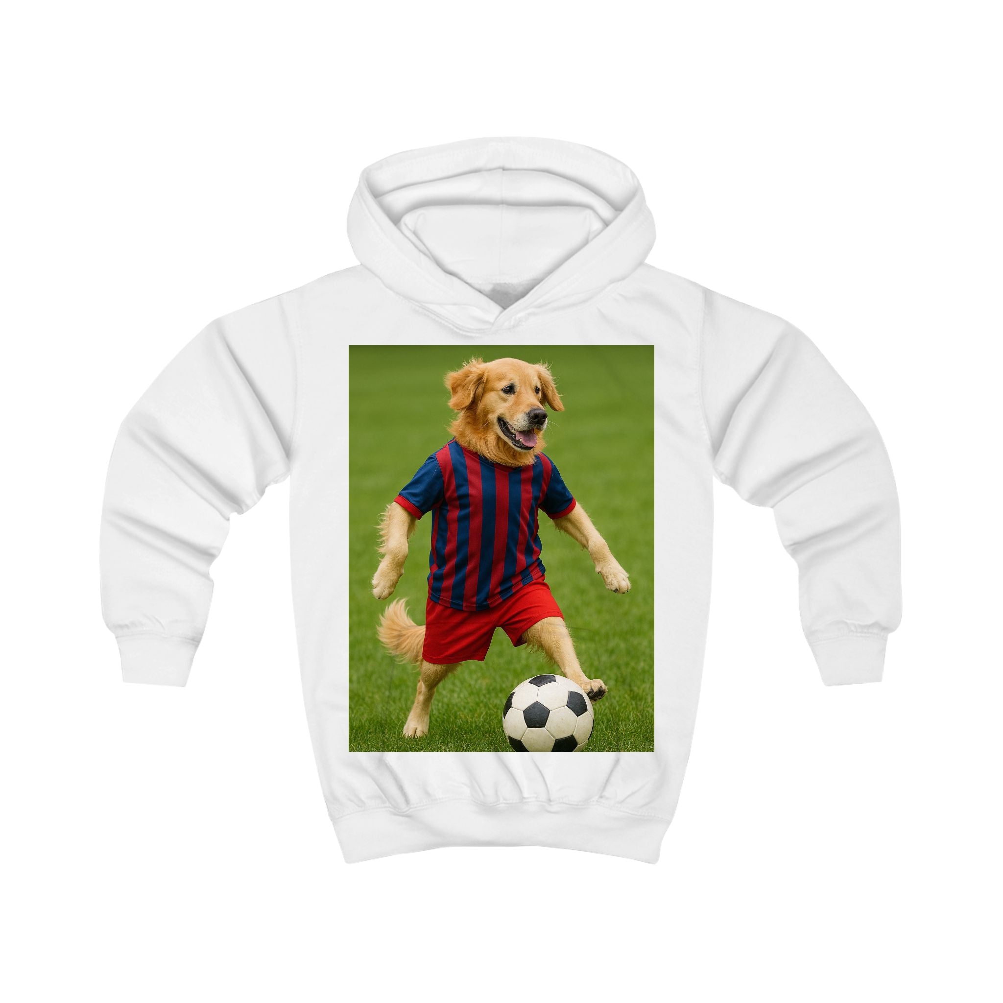 Kids Hoodie — Golden Retriever Soccer Pup Graphic