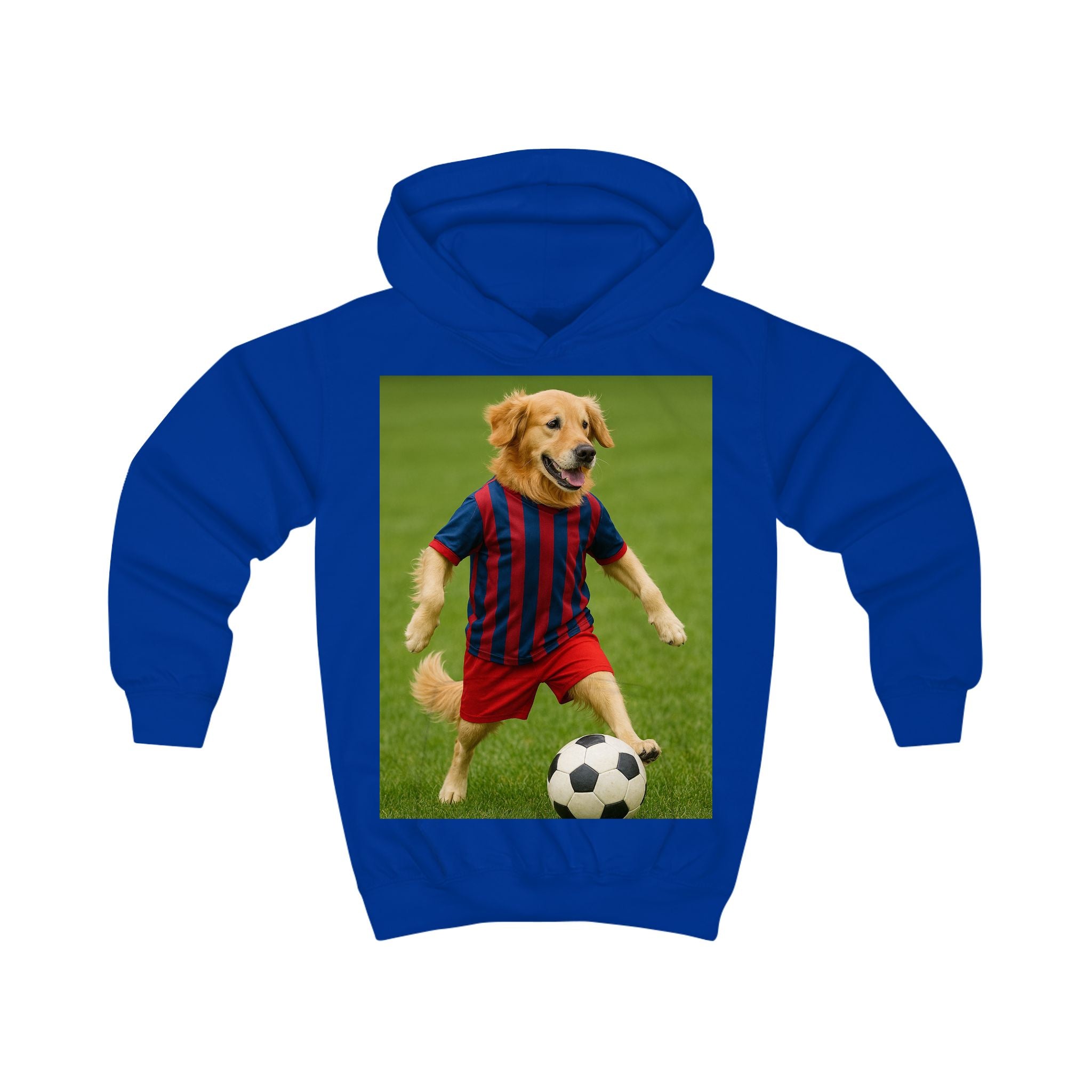 Kids Hoodie — Golden Retriever Soccer Pup Graphic