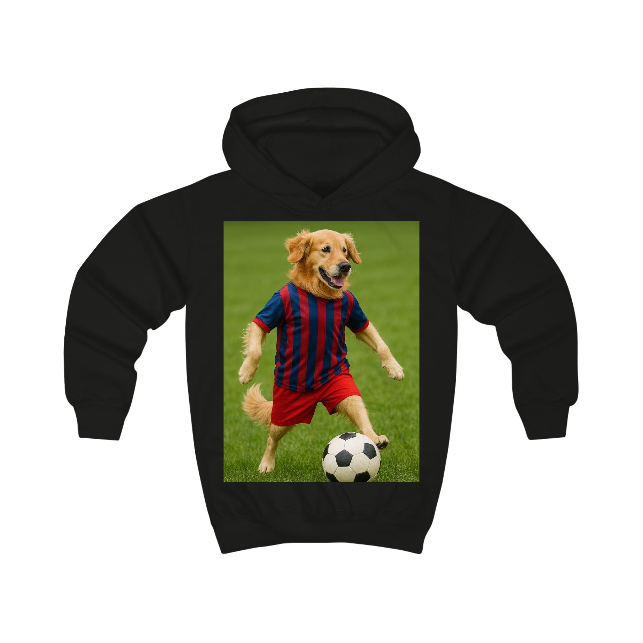 Kids Hoodie — Golden Retriever Soccer Pup Graphic
