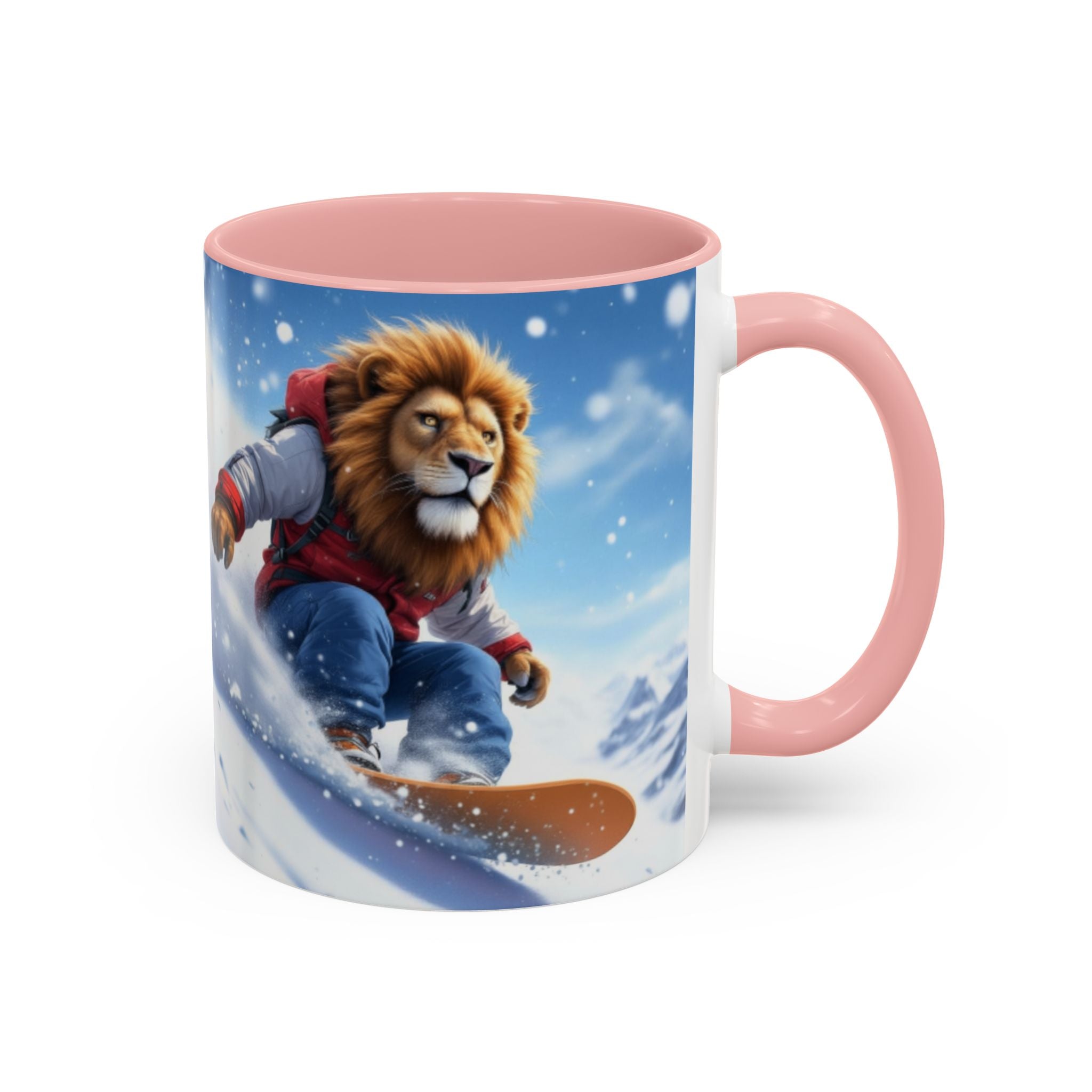 Snowboarding Lion Coffee Mug — Winter Sports Animal Art 11/15oz