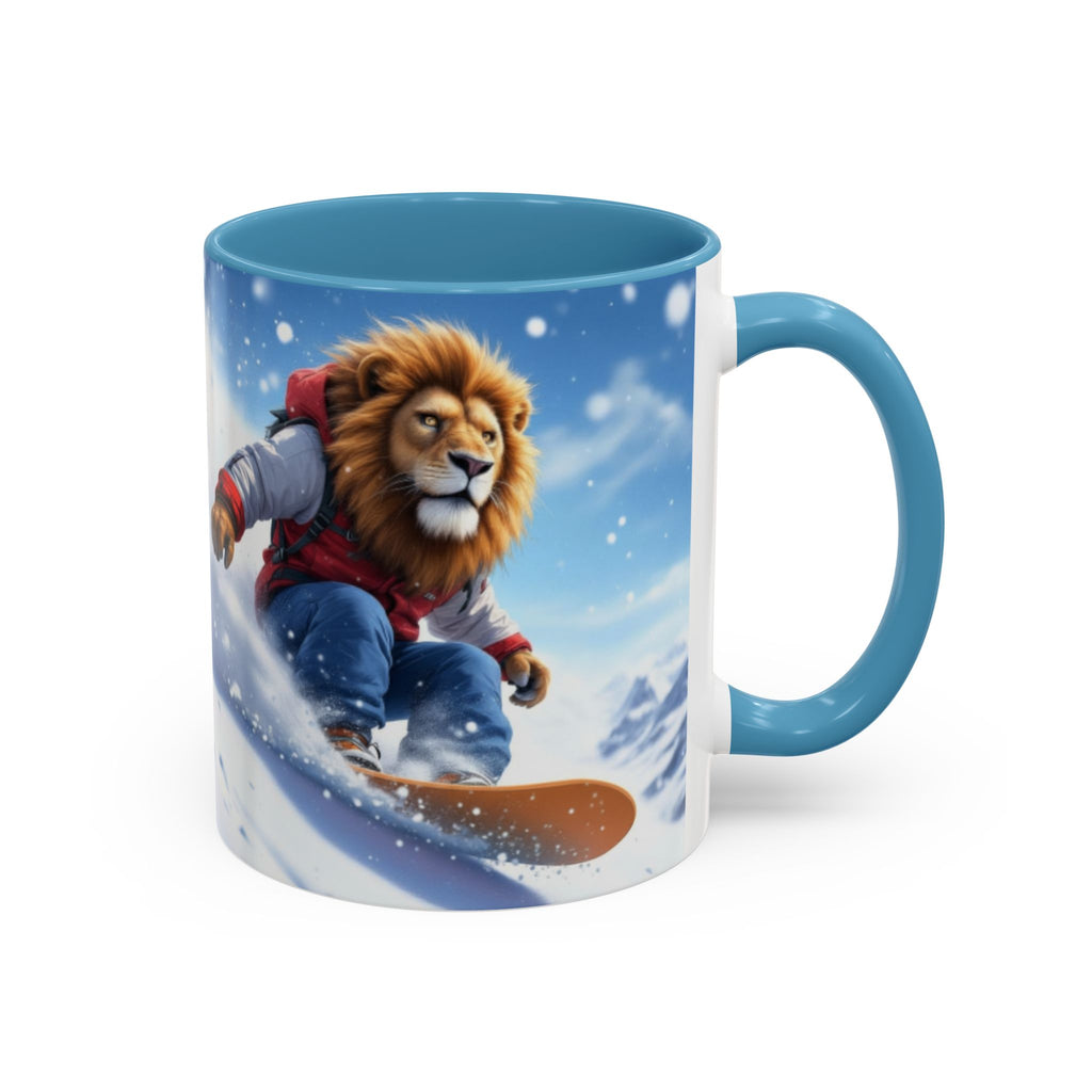 Snowboarding Lion Coffee Mug — Winter Sports Animal Art 11/15oz
