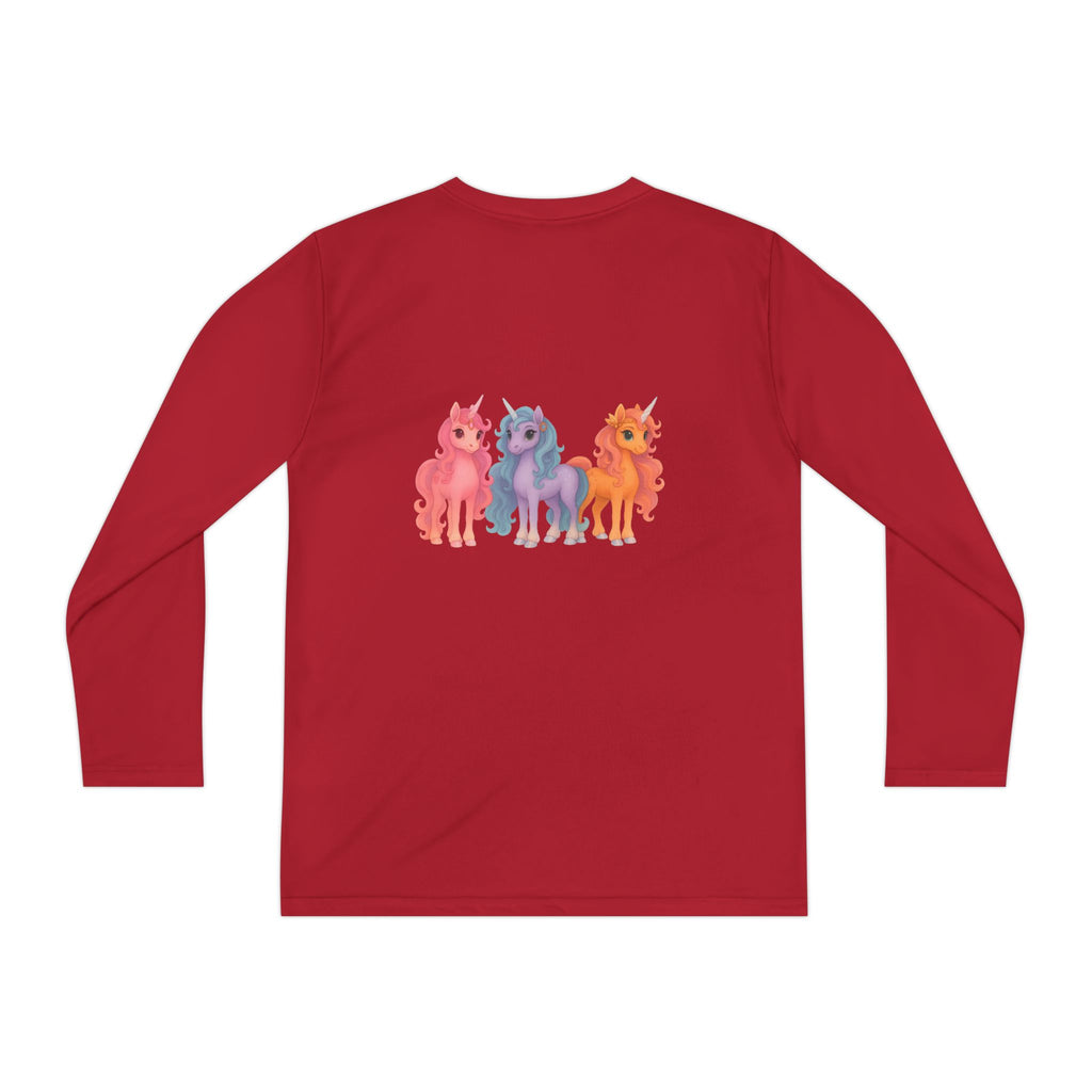 Youth Long Sleeve Tee — Colorful Cartoon Ponies Graphic