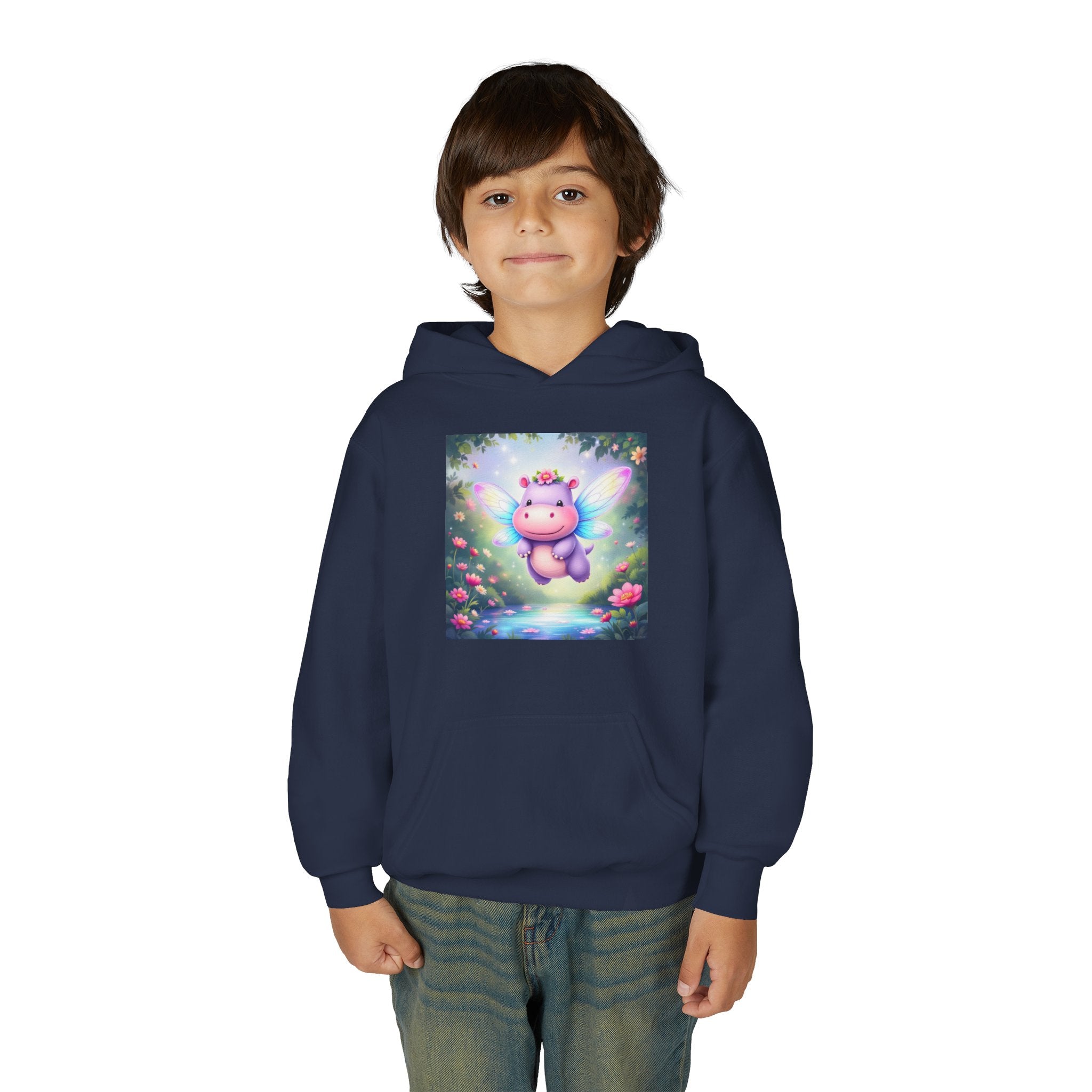 Whimsical Fairy Hippo Hooded Sweatshirt for Kids, Cute Gifts, Cozy Hoodie, Floral Design, Birthday Present