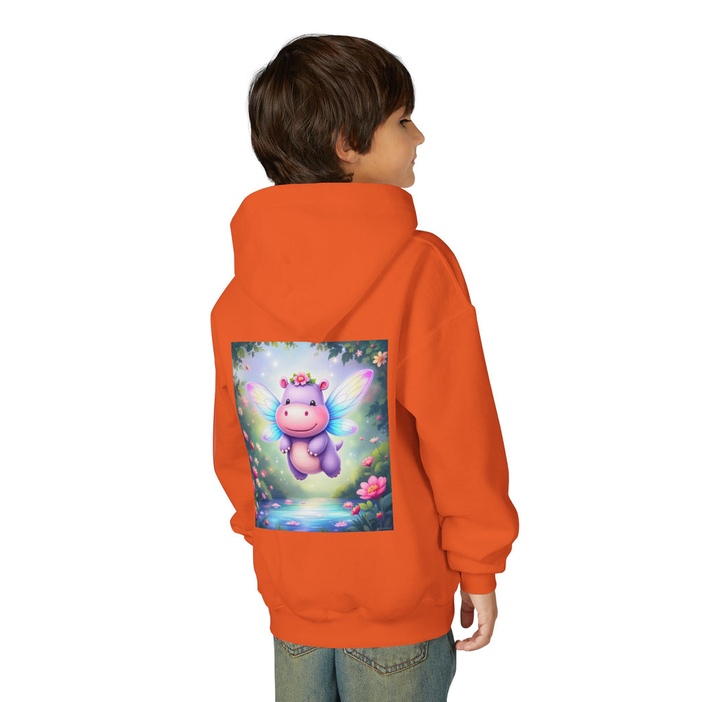 Whimsical Fairy Hippo Hooded Sweatshirt for Kids, Cute Gifts, Cozy Hoodie, Floral Design, Birthday Present