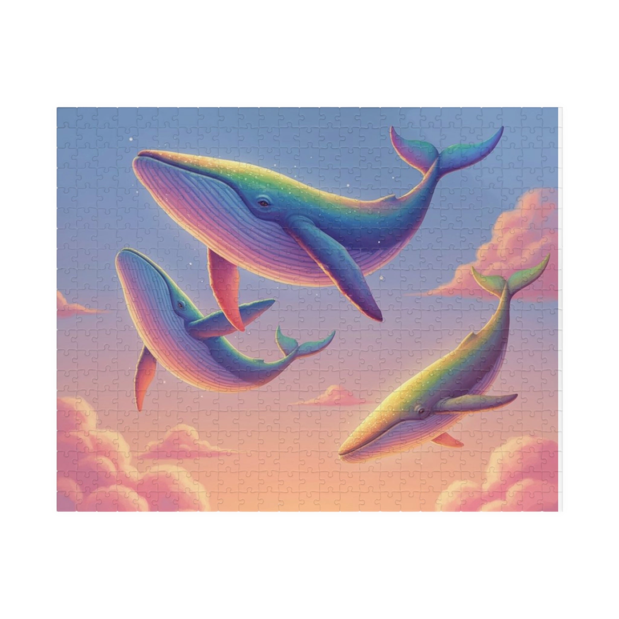 Soaring Rainbow Whales Jigsaw Puzzle — Scenic Ocean Fantasy Puzzle (110/252/520/1014 pcs)