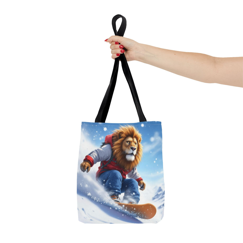 Snowboarding Lion Tote Bag — Cute Winter Animal Skiing Canvas Tote